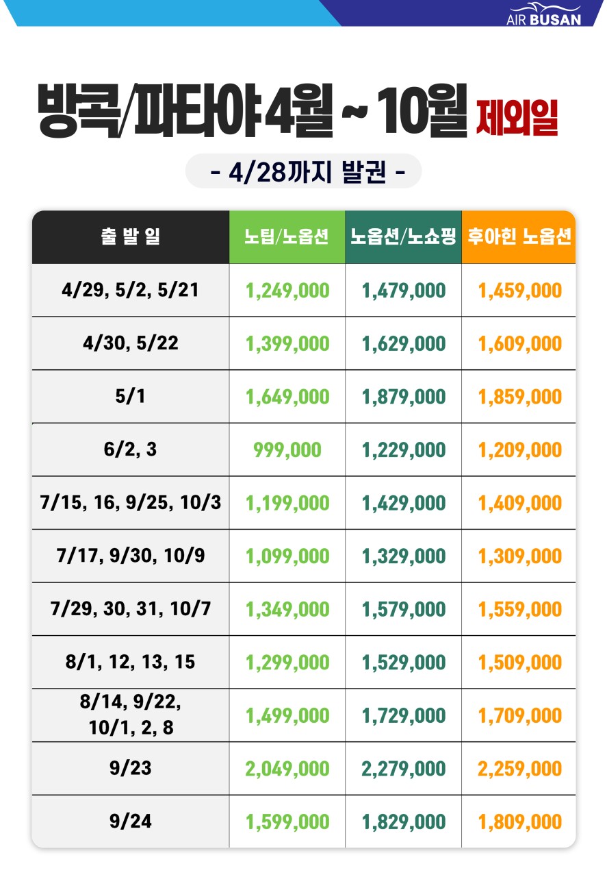 에어부산 부산출발방콕파타야요금