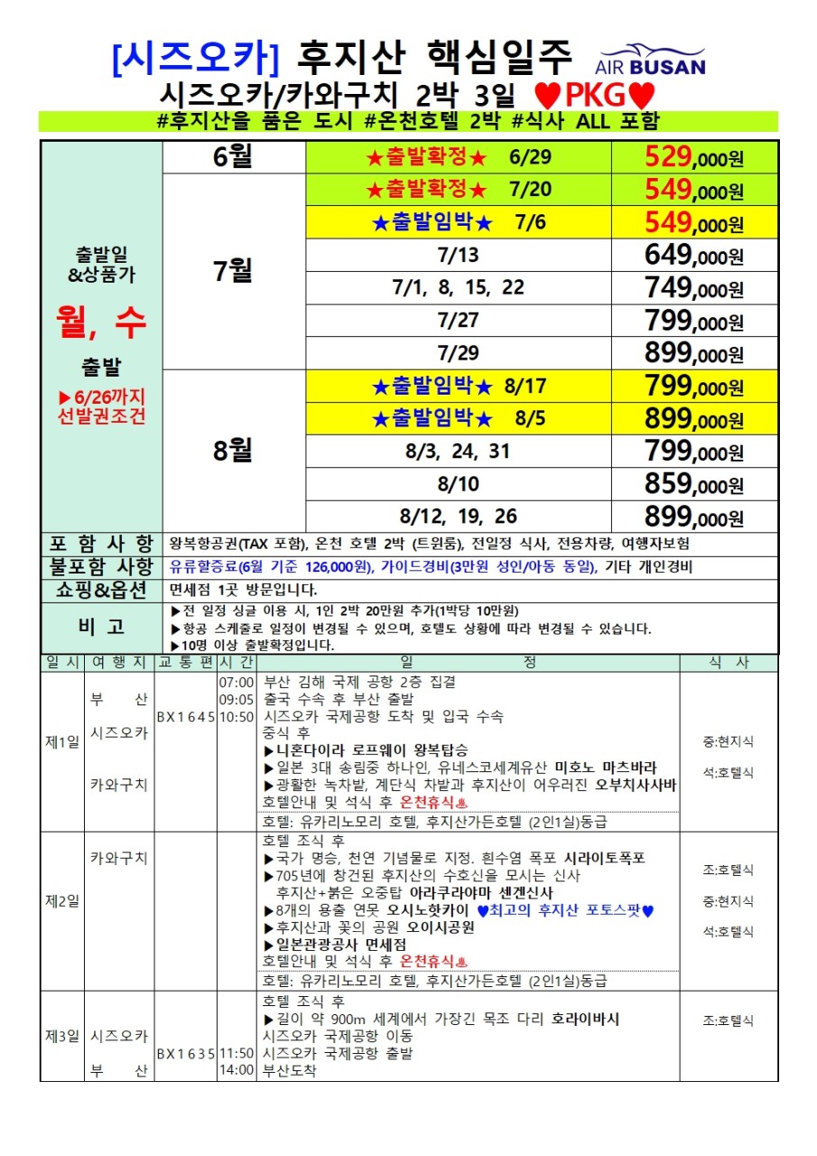 [부산출발-에어부산] 시즈오카 후지산 핵심일주 3일 / 4일 PKG