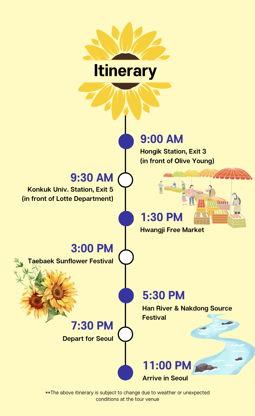 8/1 Taebaek Source of the Hangang & Nakdonggang Rivers Festival & Sunflower Festival Tour