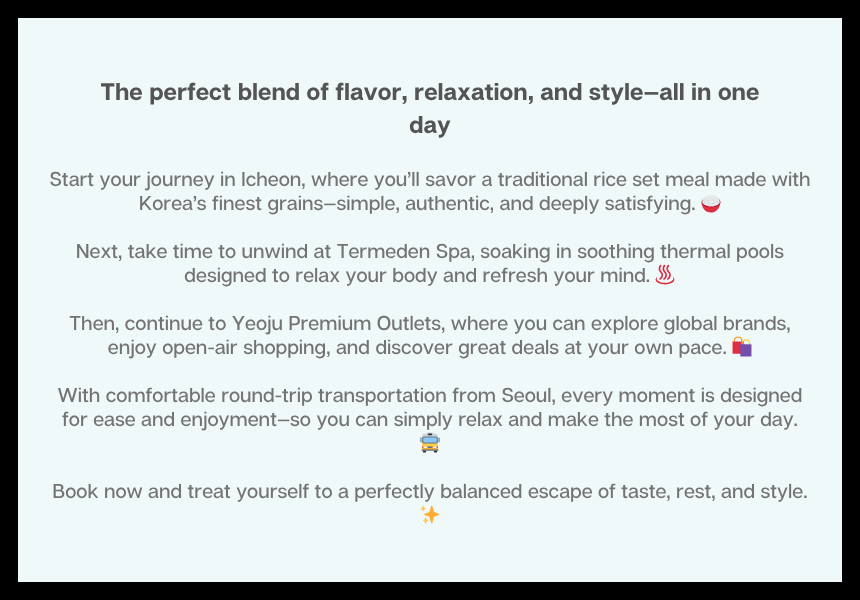 🍚5/16 Icheon Rice Cuisine & Termeden Spa & Yeoju Outlets Tour♨️🛍️