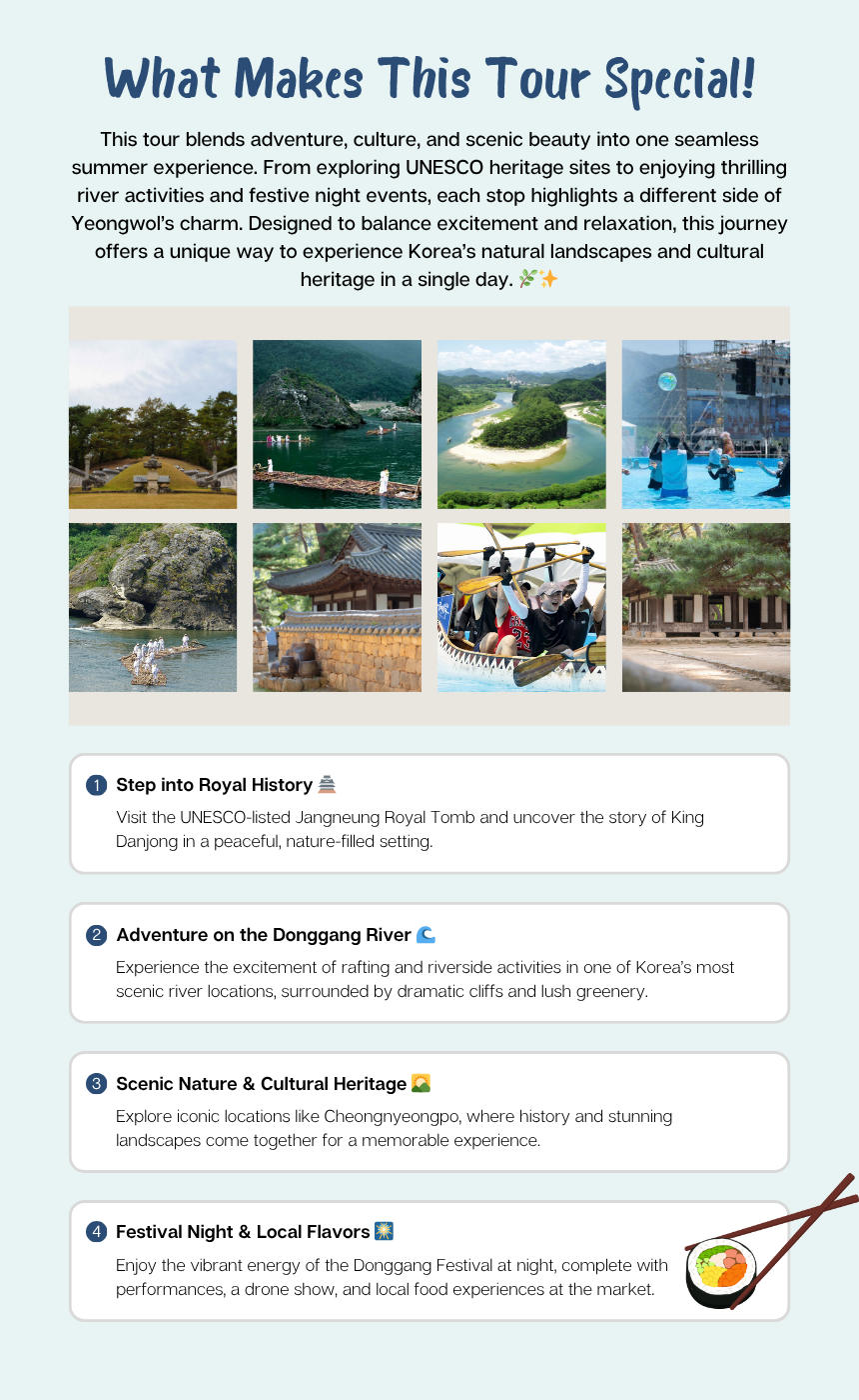 Yeongwol Festival Edition · Donggang Raft Festival + UNESCO Heritage Day Tour