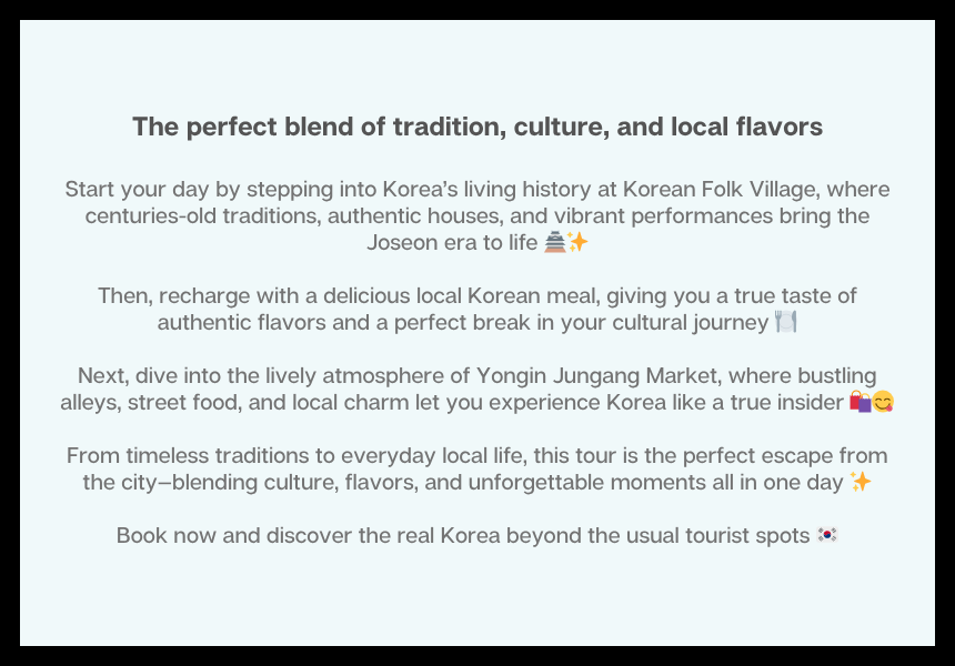 [5/2] Korean Folk Village & Yongin Market Day Tour