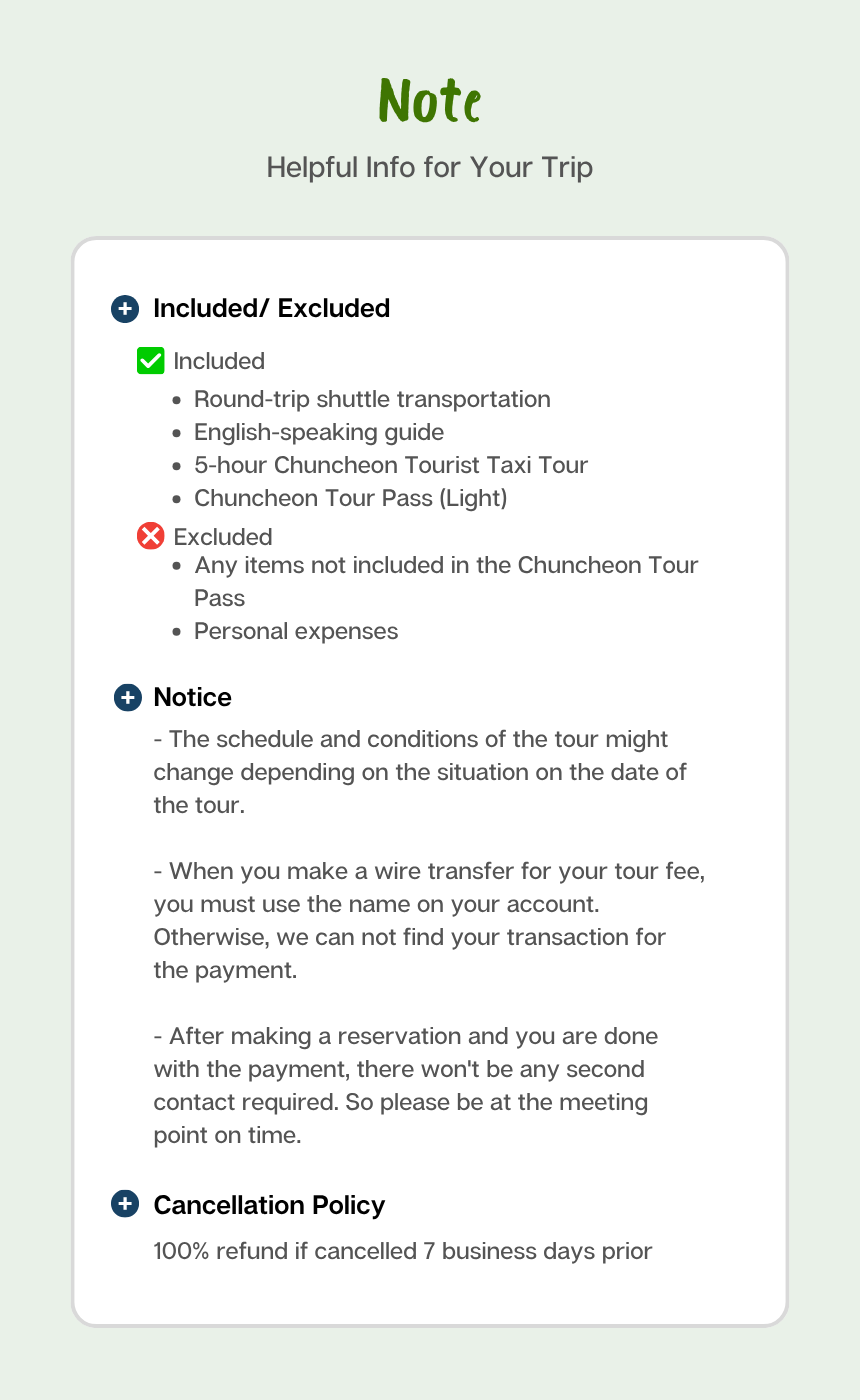 Chuncheon Tour Pass + Taxi Tour