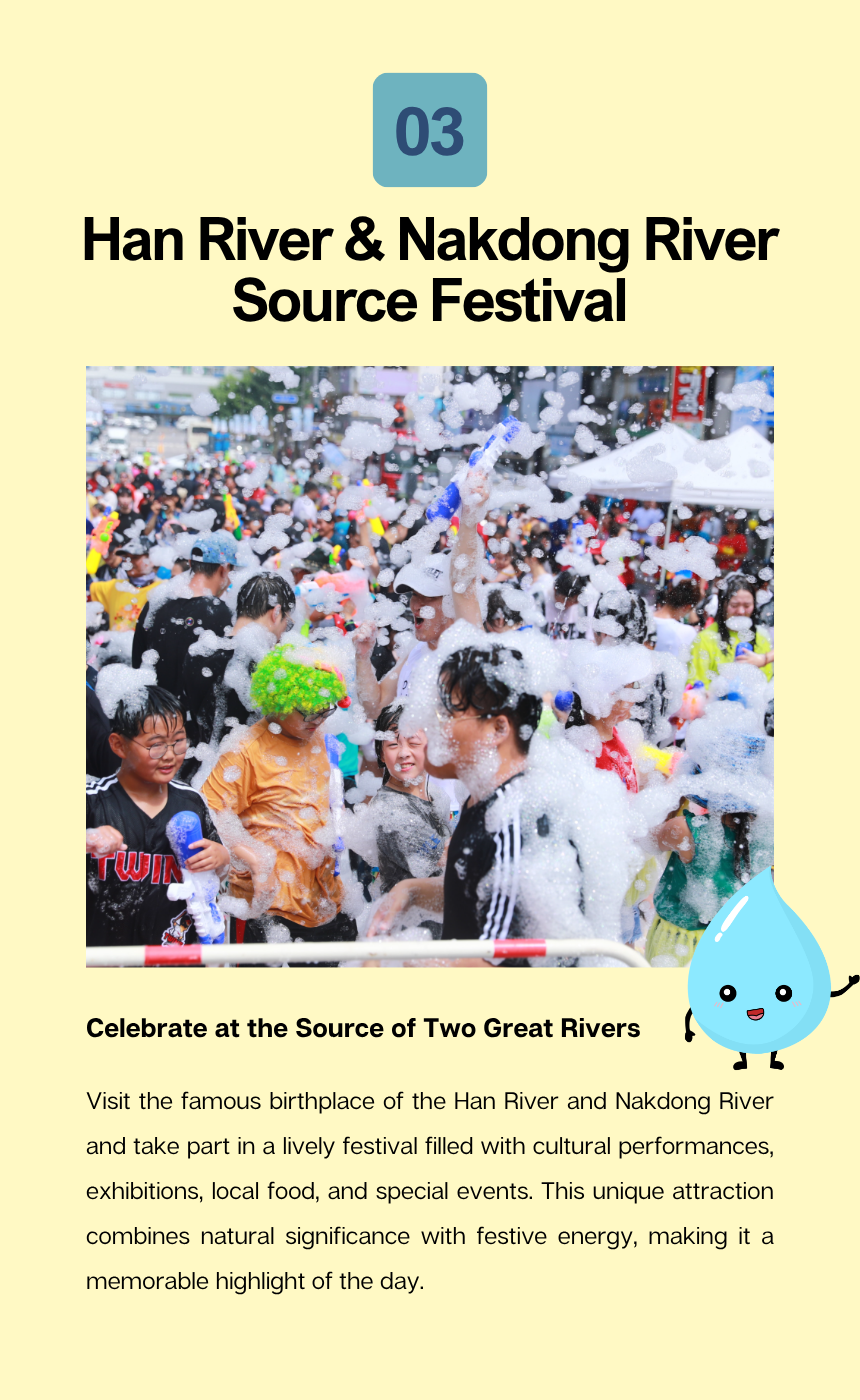 8/1 Taebaek Source of the Hangang & Nakdonggang Rivers Festival & Sunflower Festival Tour