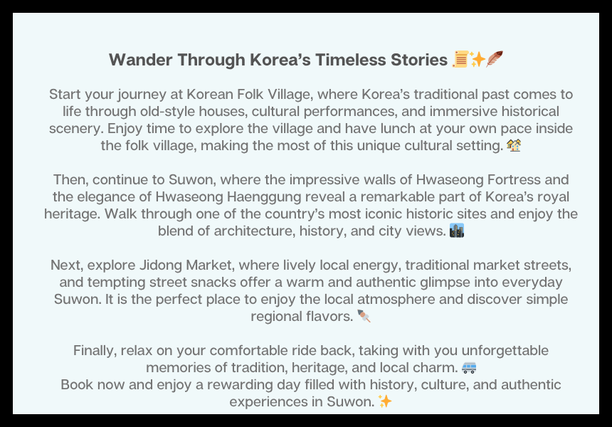 [5/10] Korean Folk Village & Suwon Hwaseong Fortress Tour