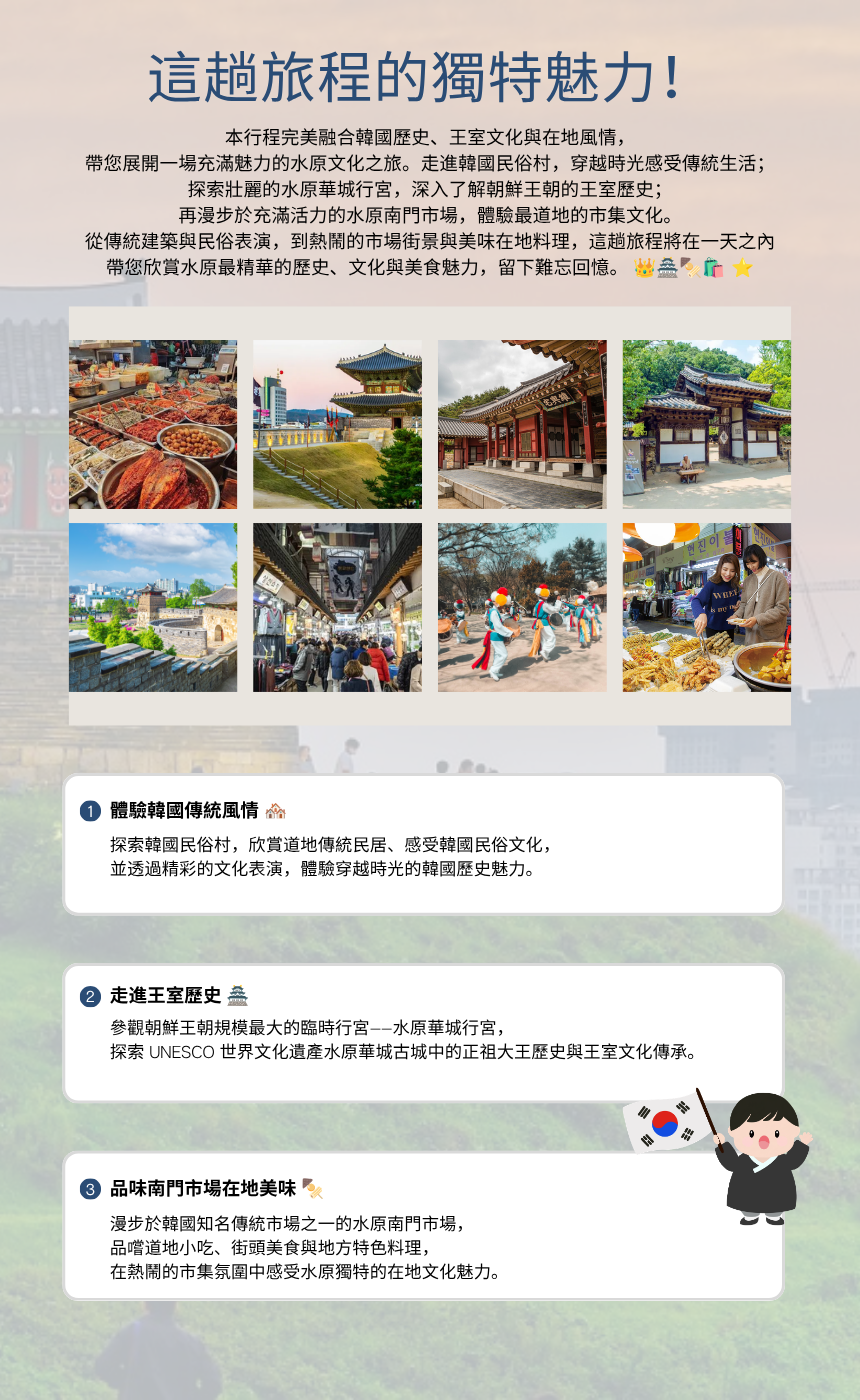 世界遺產一日遊：水原華城 & 南門市場文化之旅