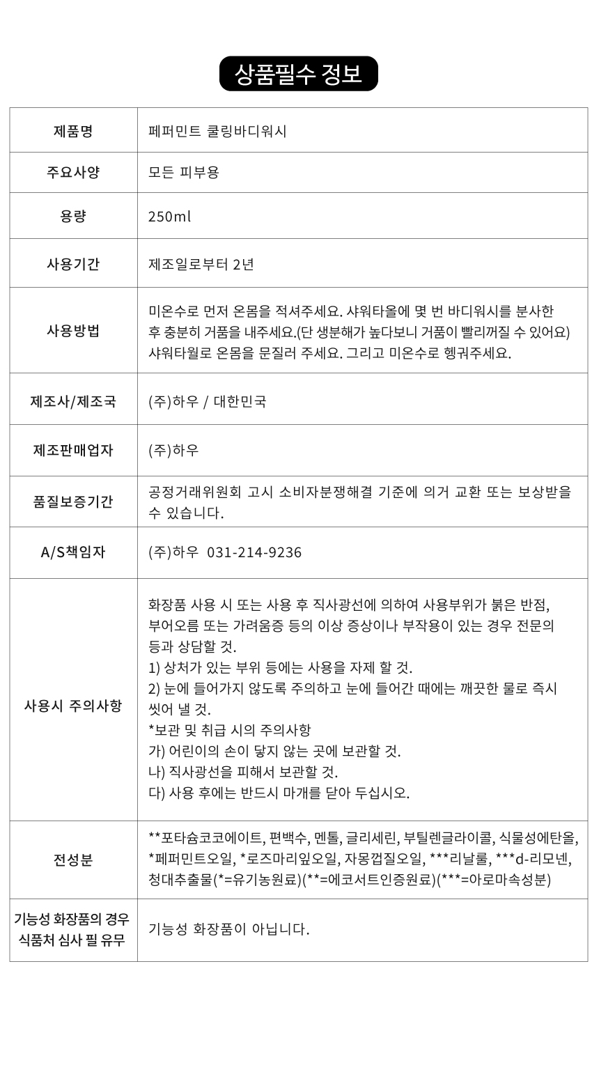 [신제품!NEW] 무더위 극~뽀옥페퍼민트 쿨링바디워시 시원하고 편리해요