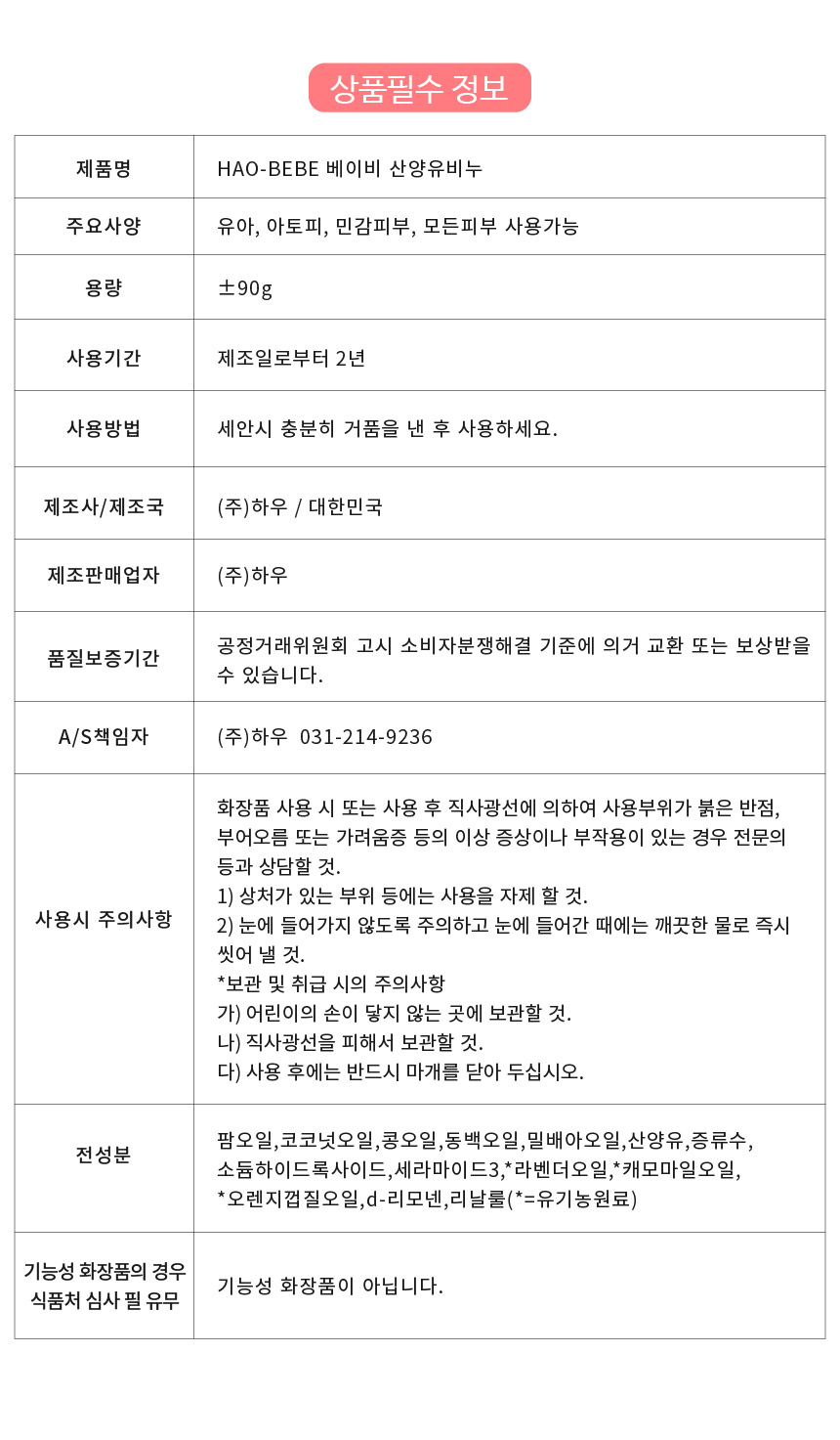 하오베베 베이비화장품 4종 패키지 세상 순한 화장품 베이비로션 수딩젤 수딩밤 산양유비누