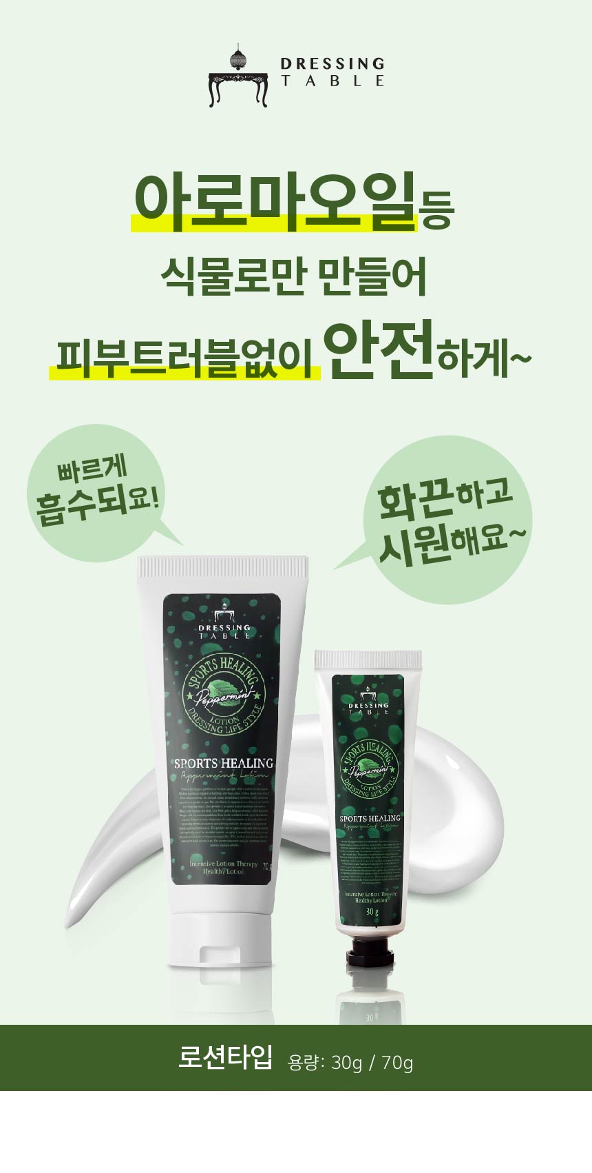 페퍼민트 스포츠힐링 로션 70g 리커버리크림 발열크림 파스대체품 온열크림