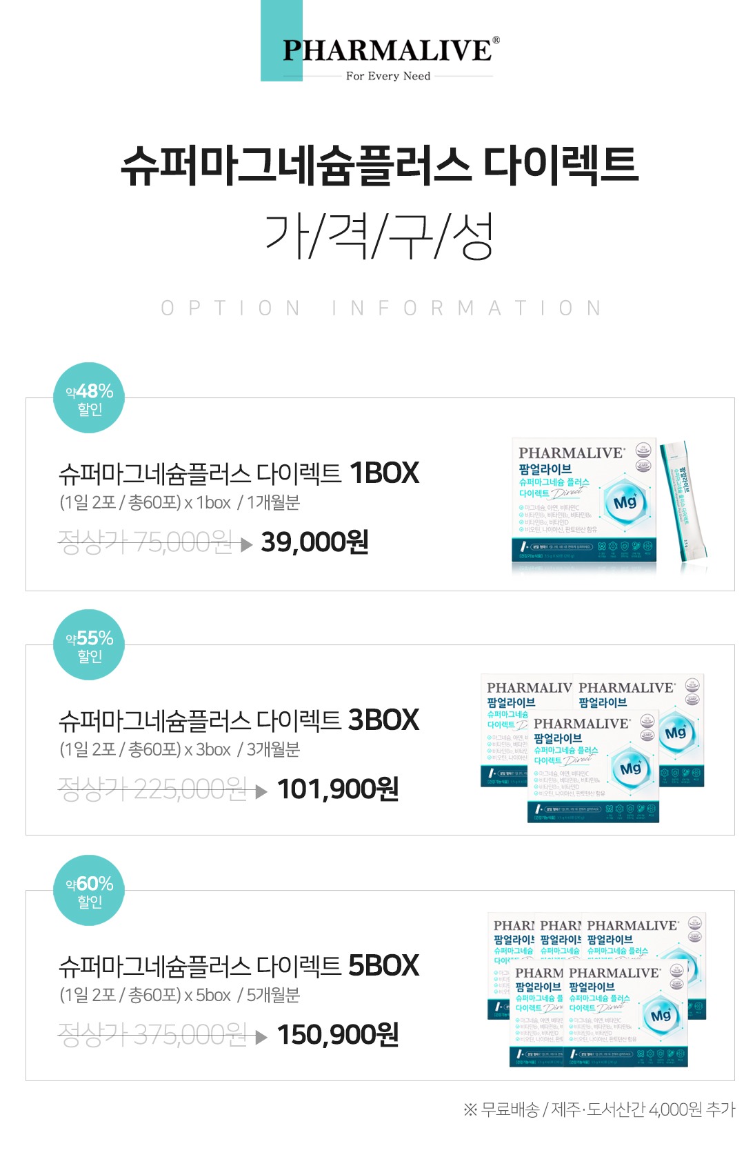 [유기염 마그네슘] 팜얼라이브 슈퍼마그네슘플러스 다이렉트 60ea 3개