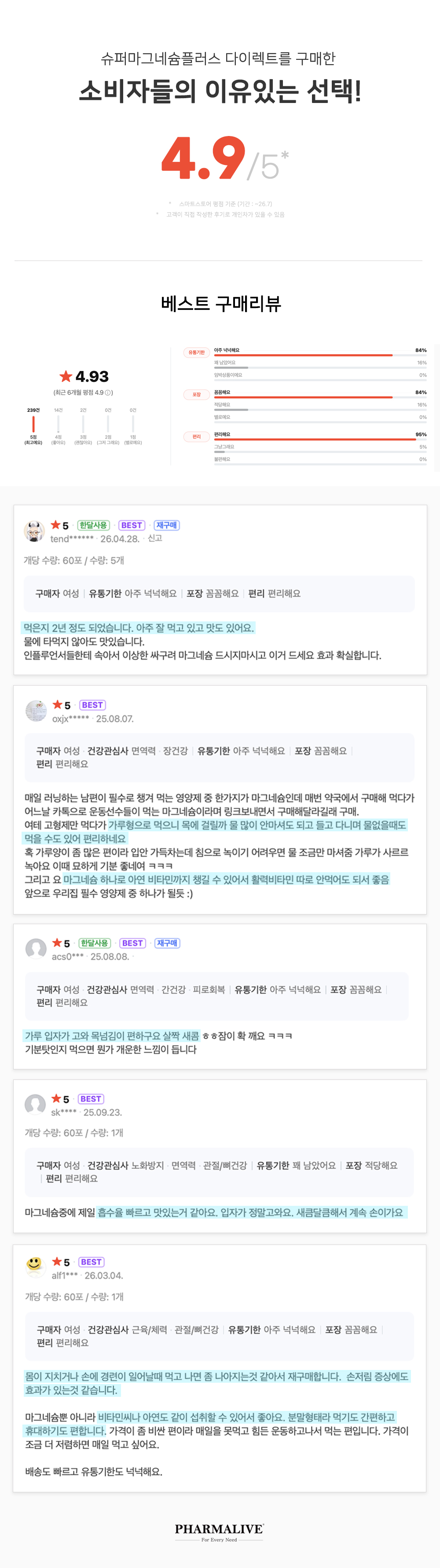 [유기염 마그네슘] 팜얼라이브 슈퍼마그네슘플러스 다이렉트 60ea 5개