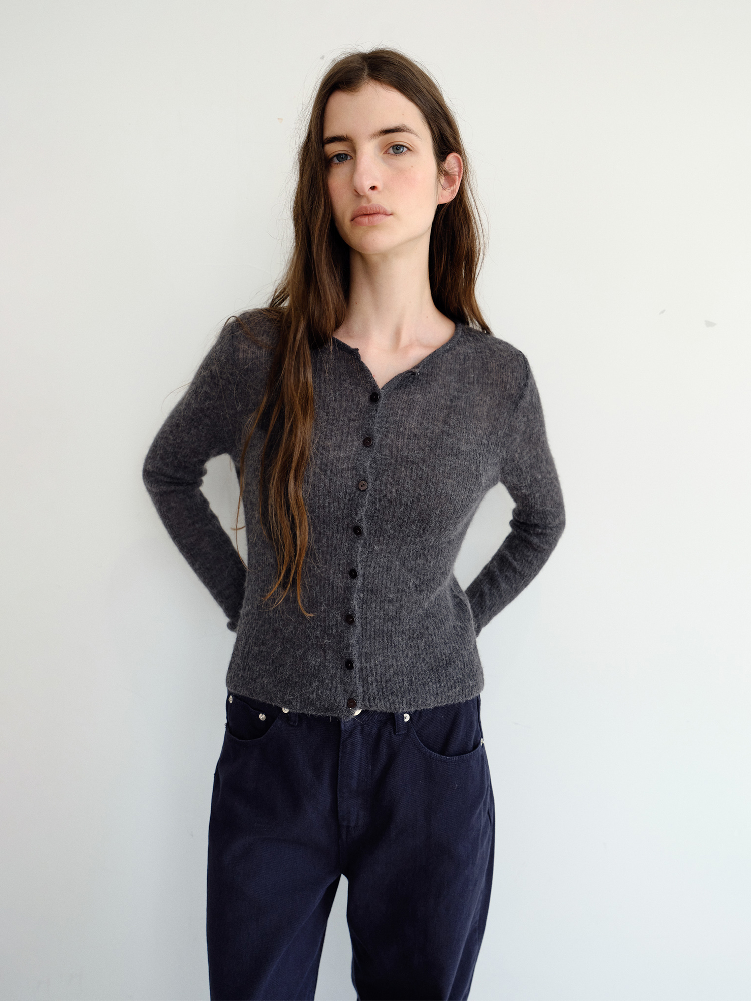 Elio Wool Knit Cardigan [Charcoal]