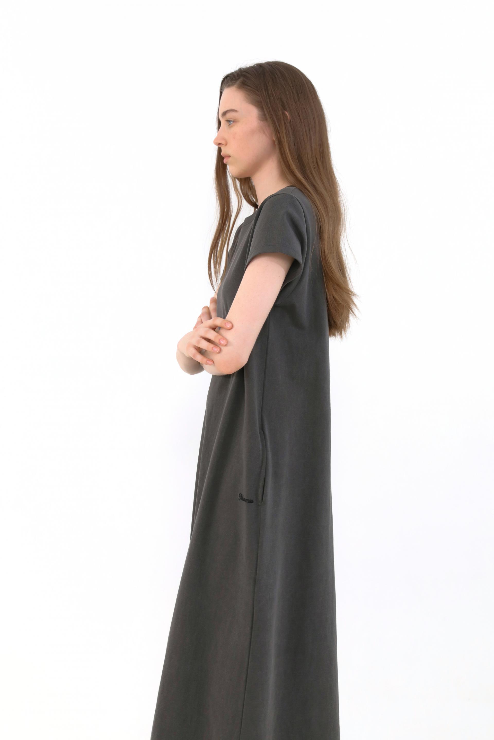 Margarine Pigment Cotton Dress [Charcoal]