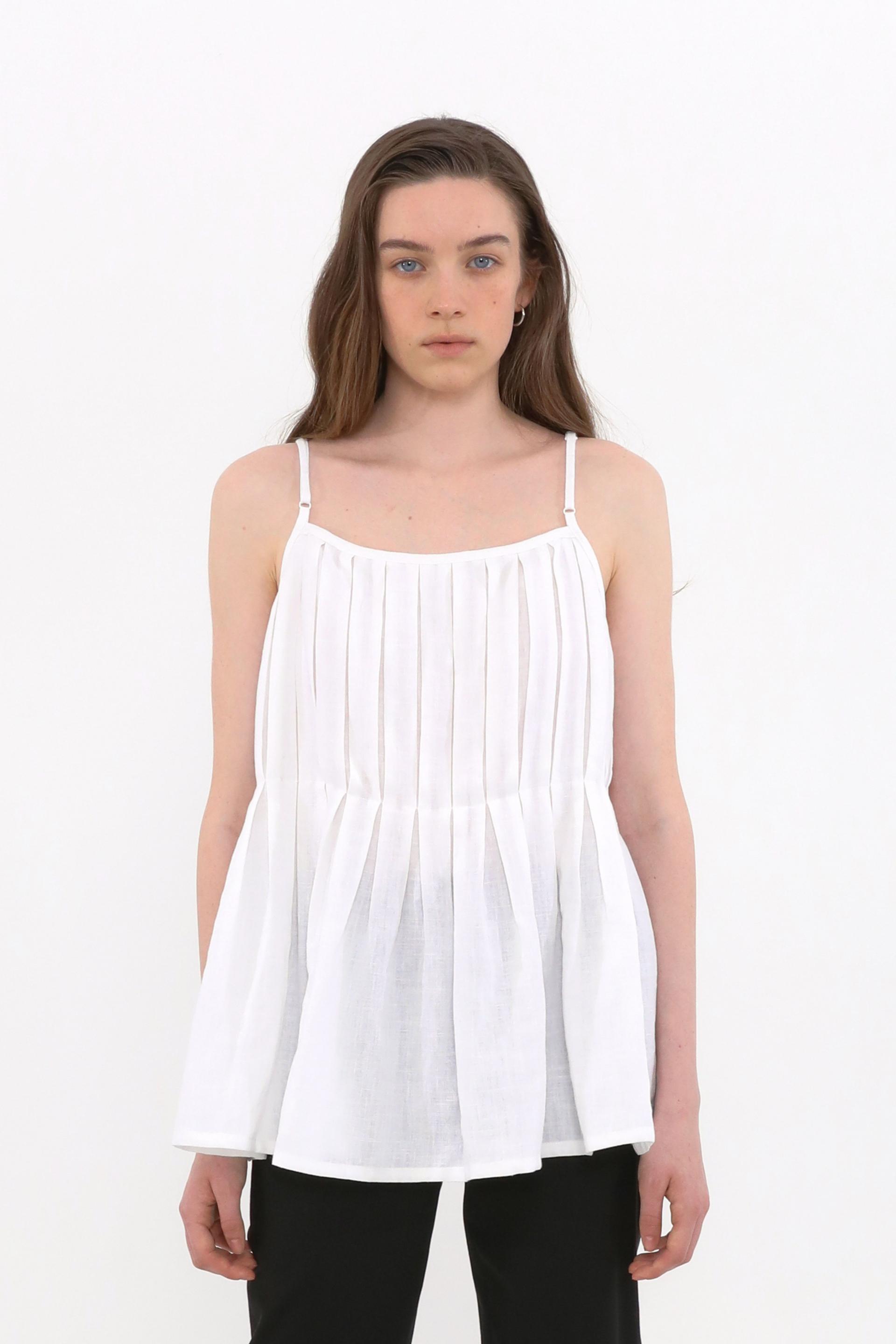 Rosy Pleated Linen Sleeveless [Ivory]