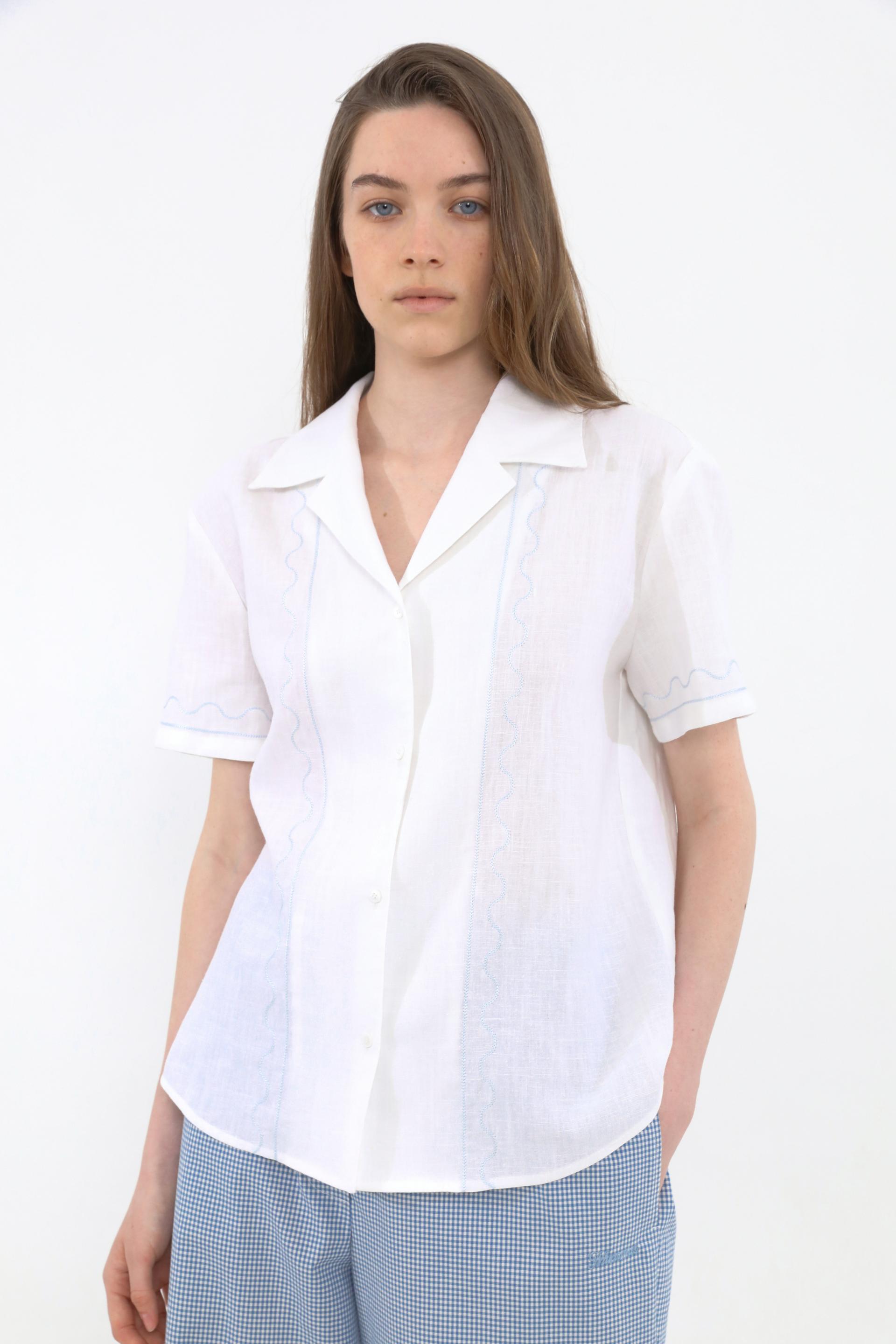 Riel Detail Linen Shirt [Sky Blue]