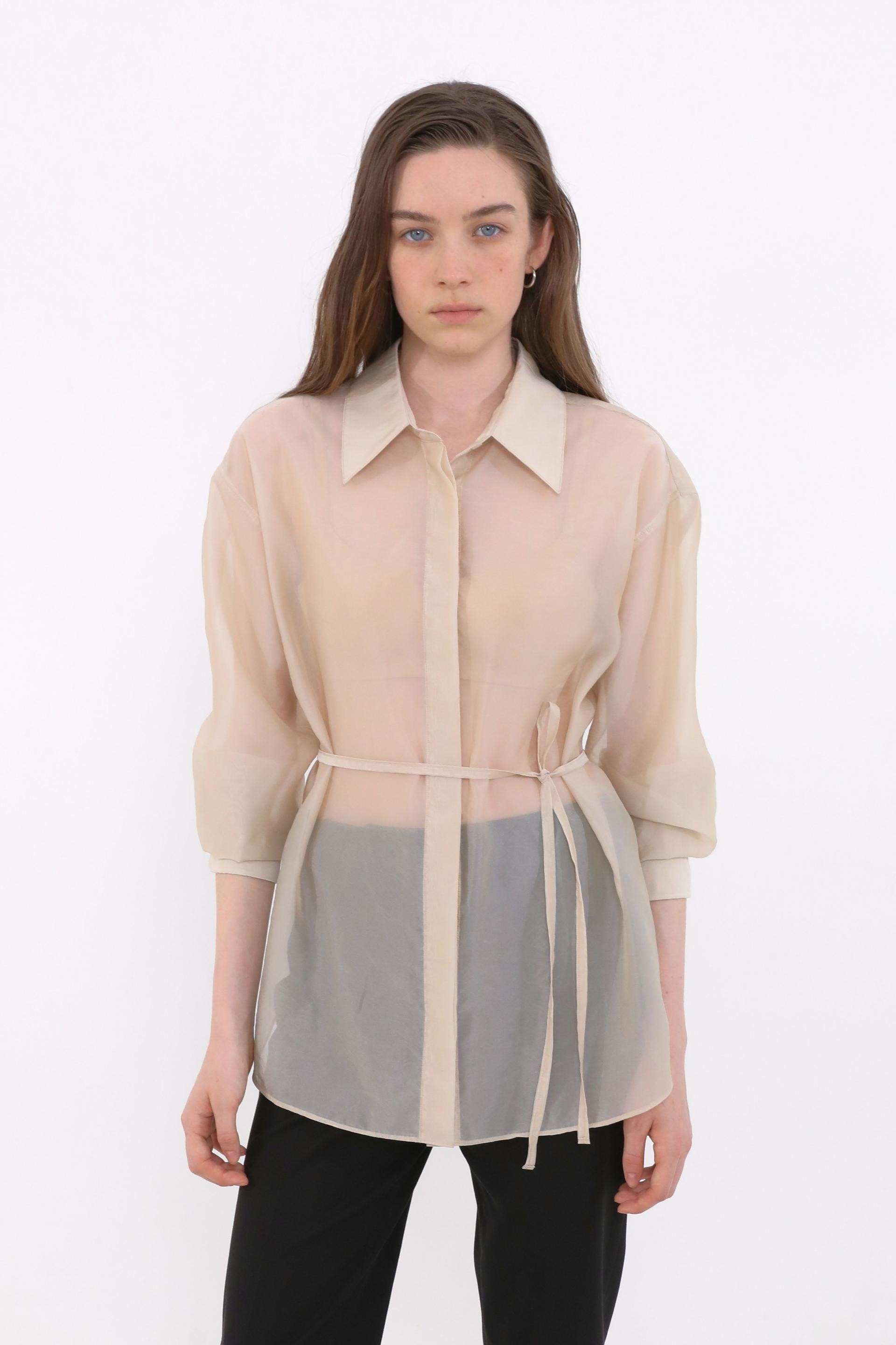 Mare Belted Sheer Blouse [Beige]