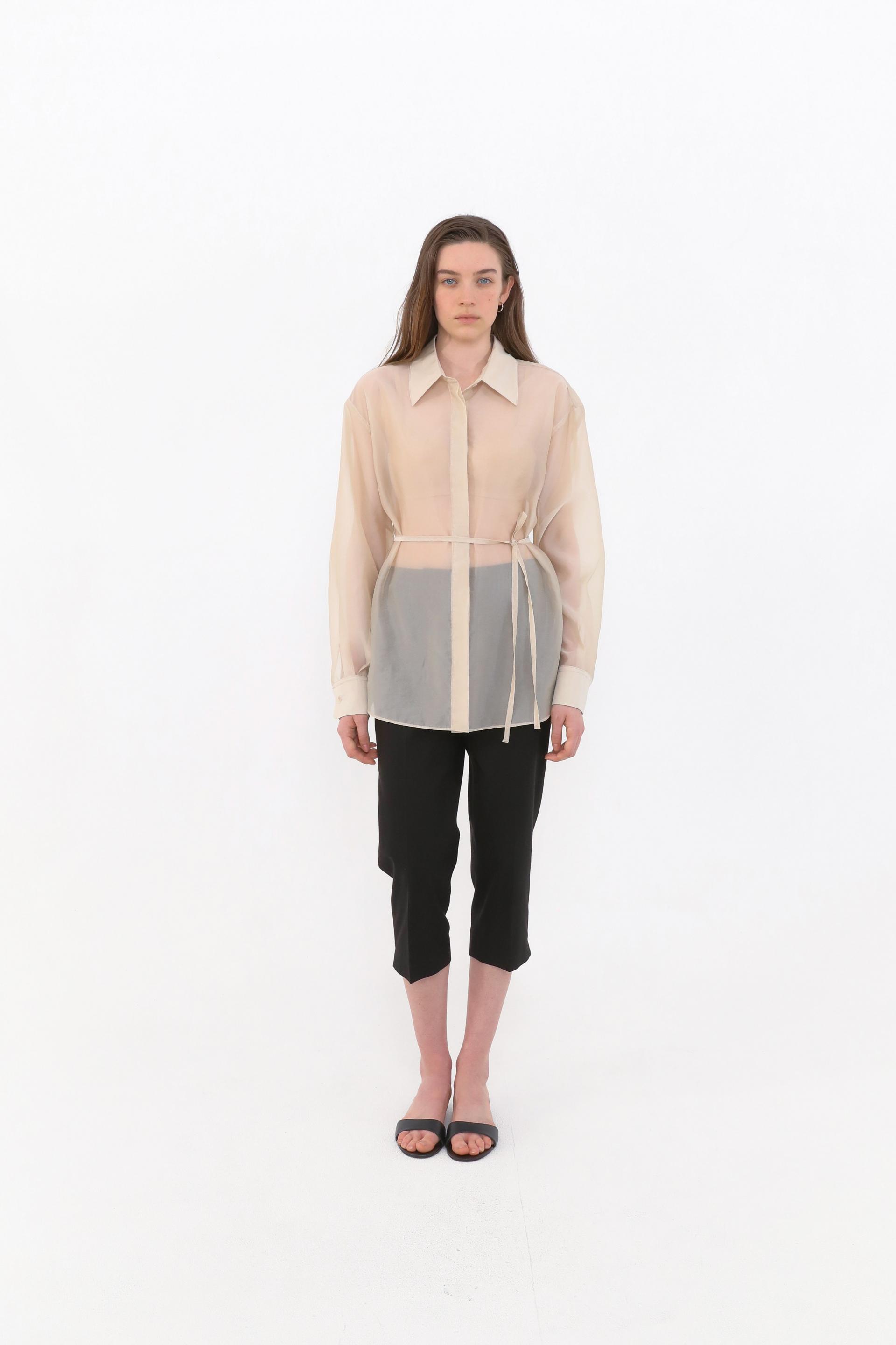 Mare Belted Sheer Blouse [Beige]