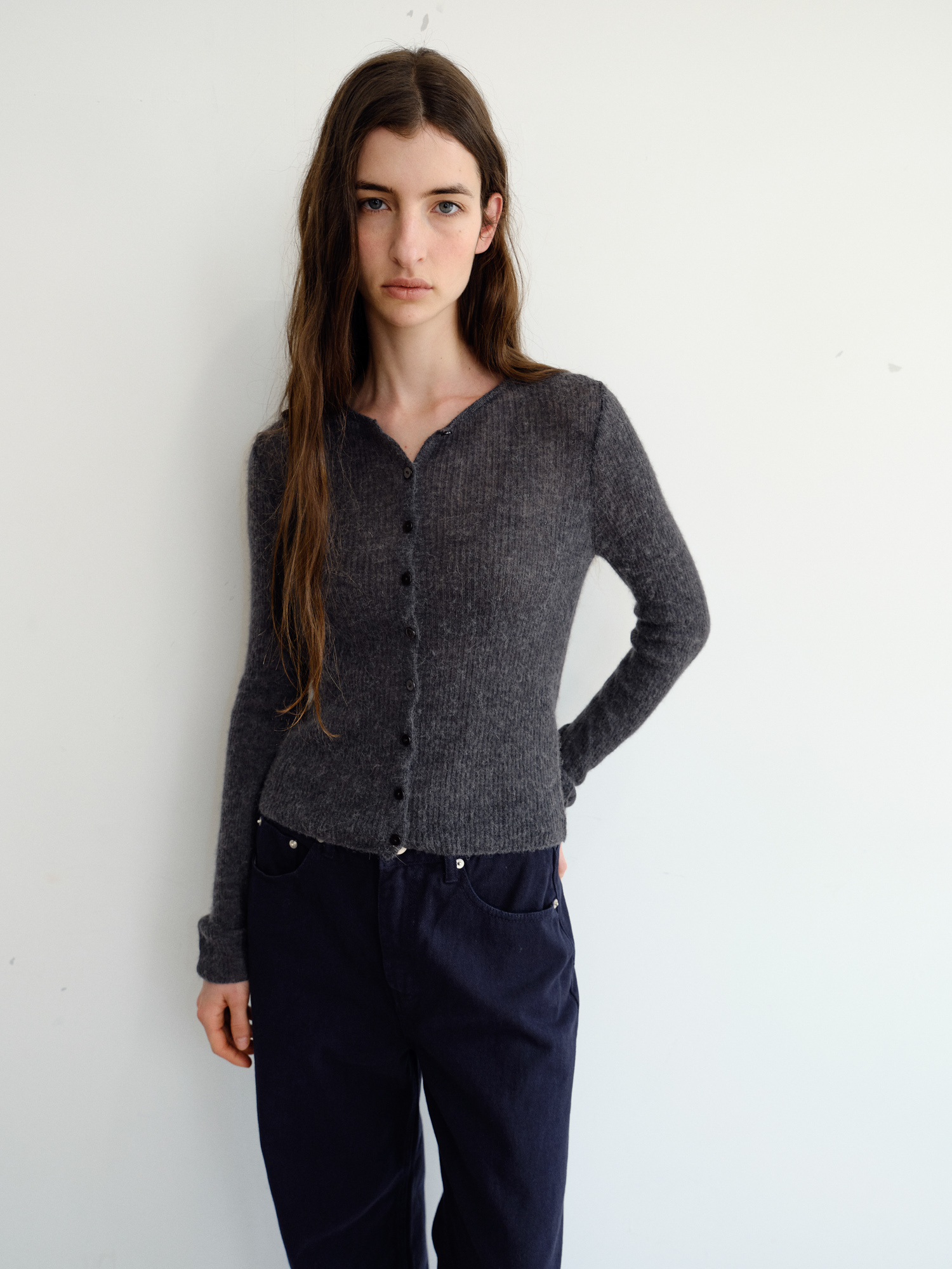 Elio Wool Knit Cardigan [Charcoal]