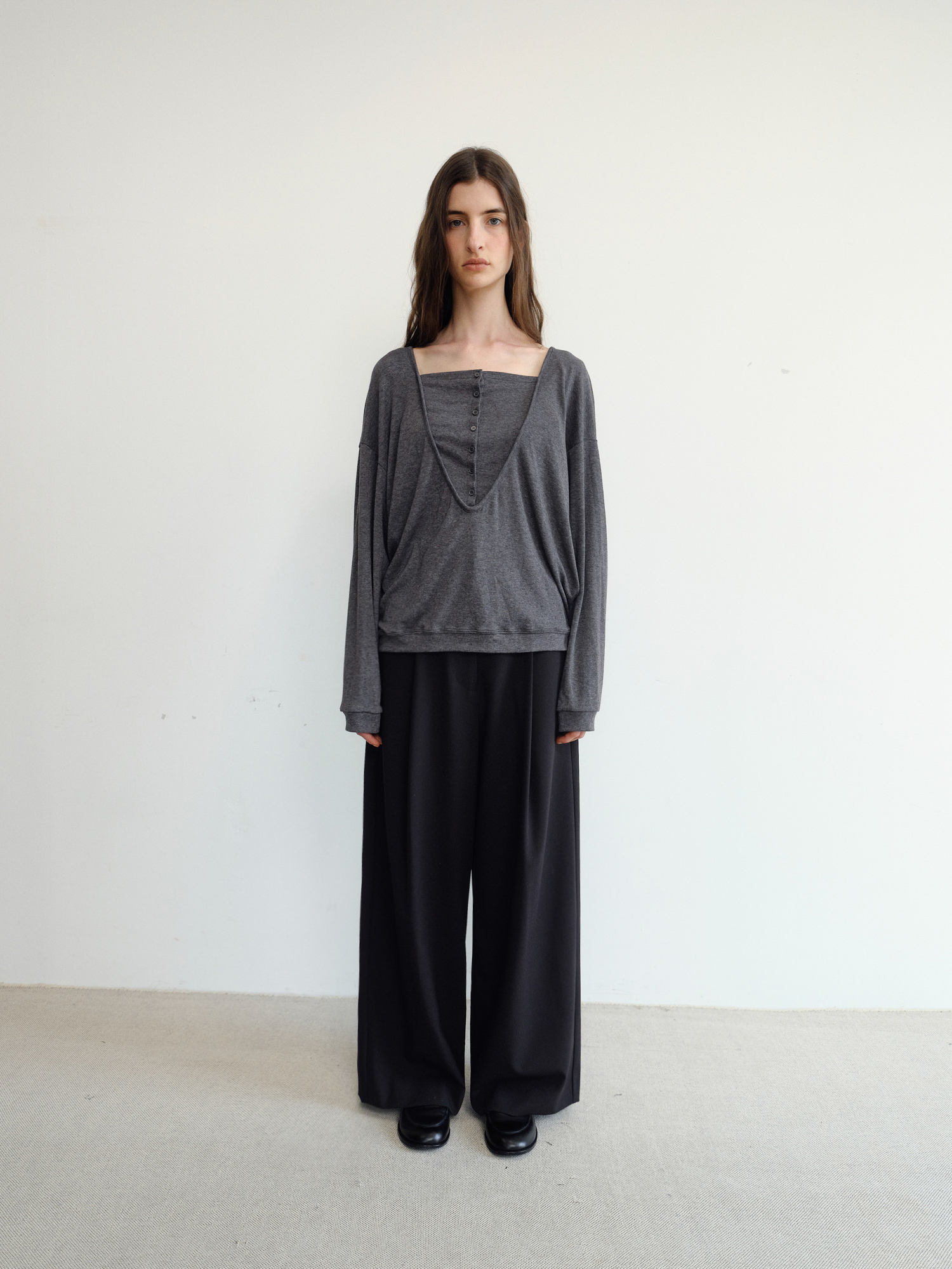 Leno Wool V-neck T-shirt [Gray]