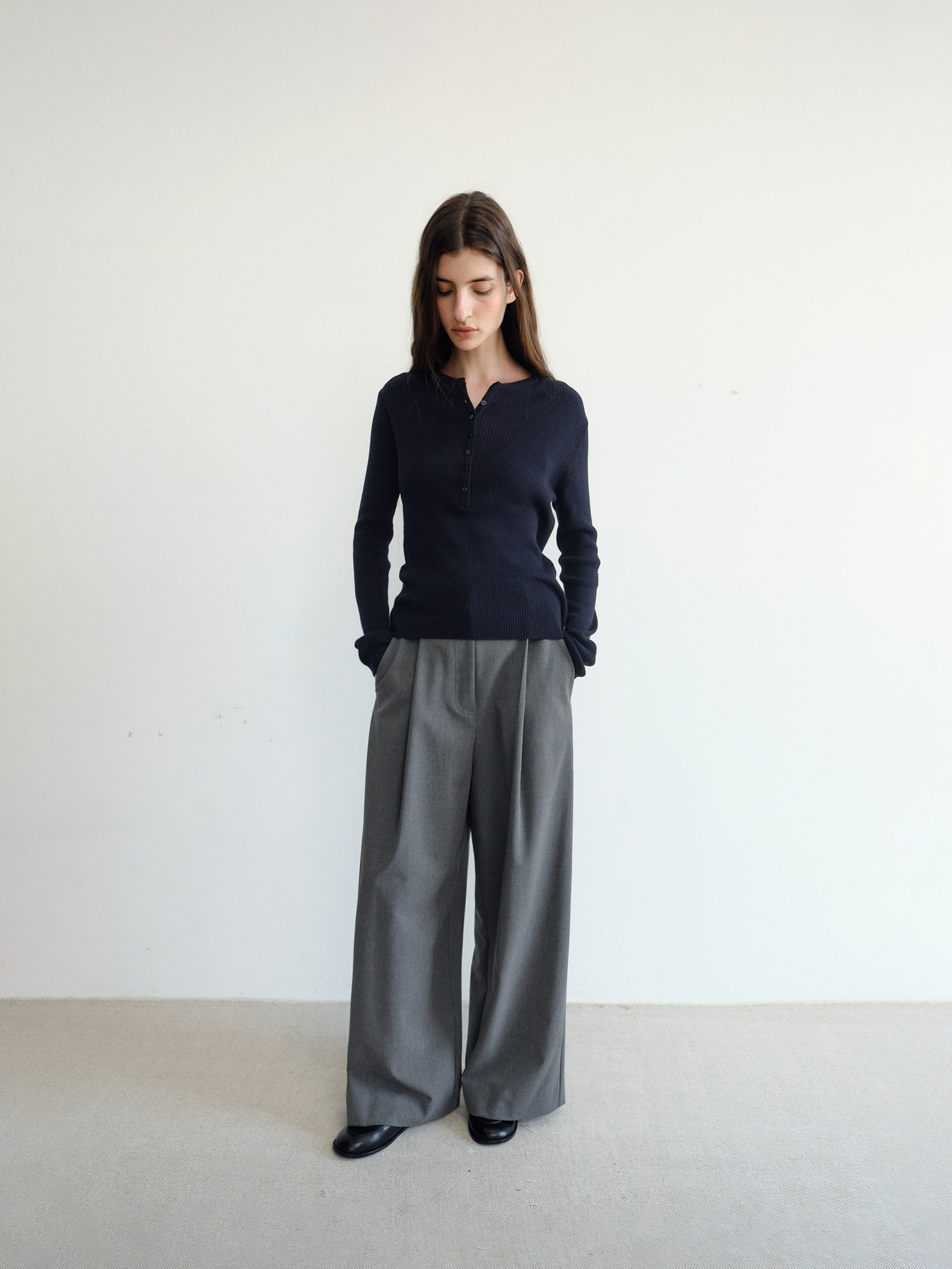 Grove Wool Wide Slacks [Gray]