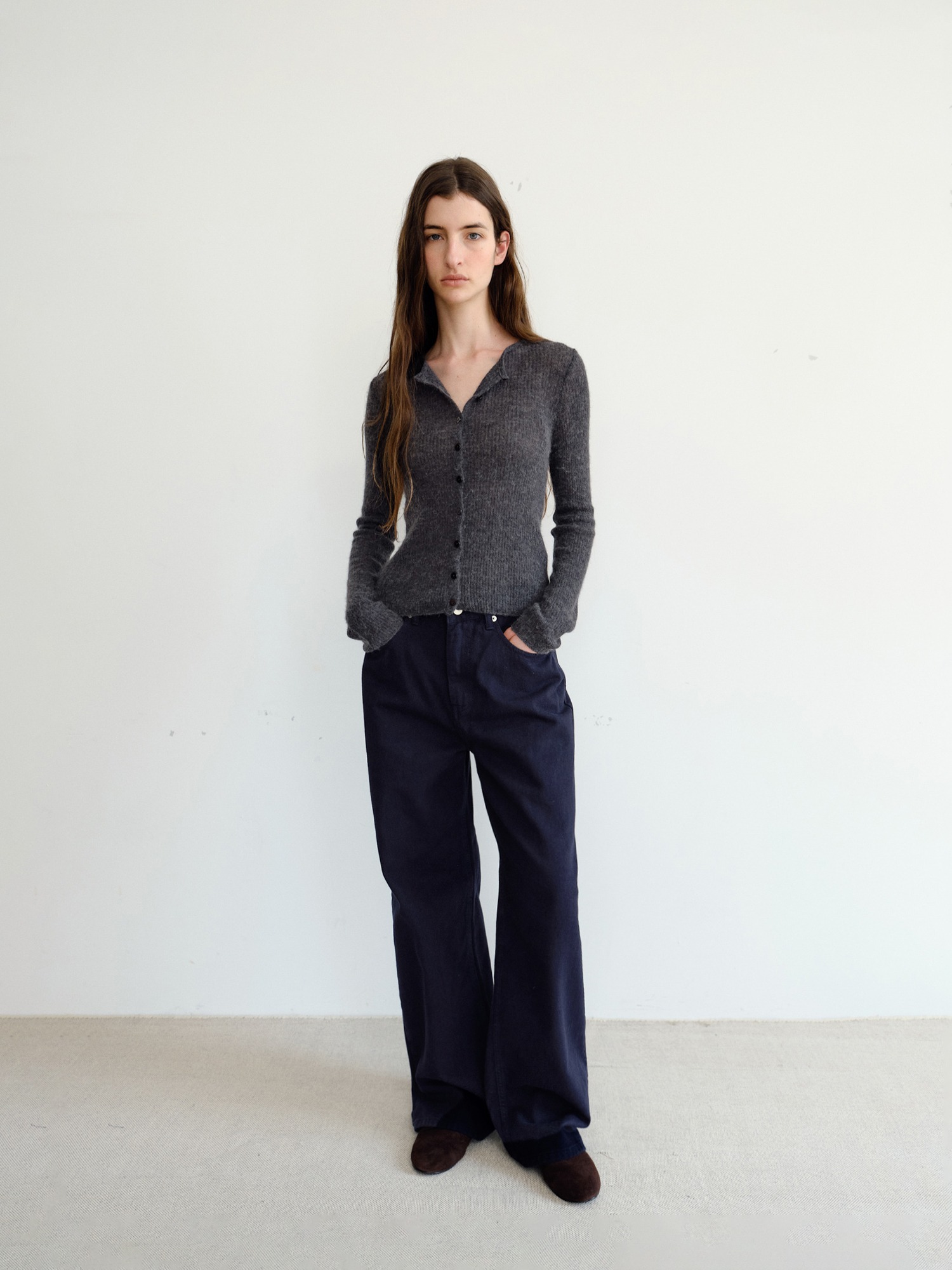 Elio Wool Knit Cardigan [Charcoal]