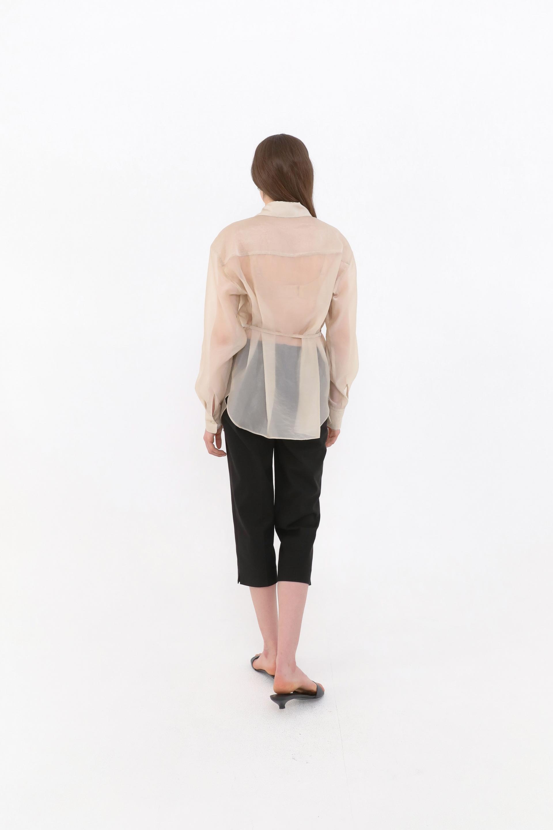 Mare Belted Sheer Blouse [Beige]