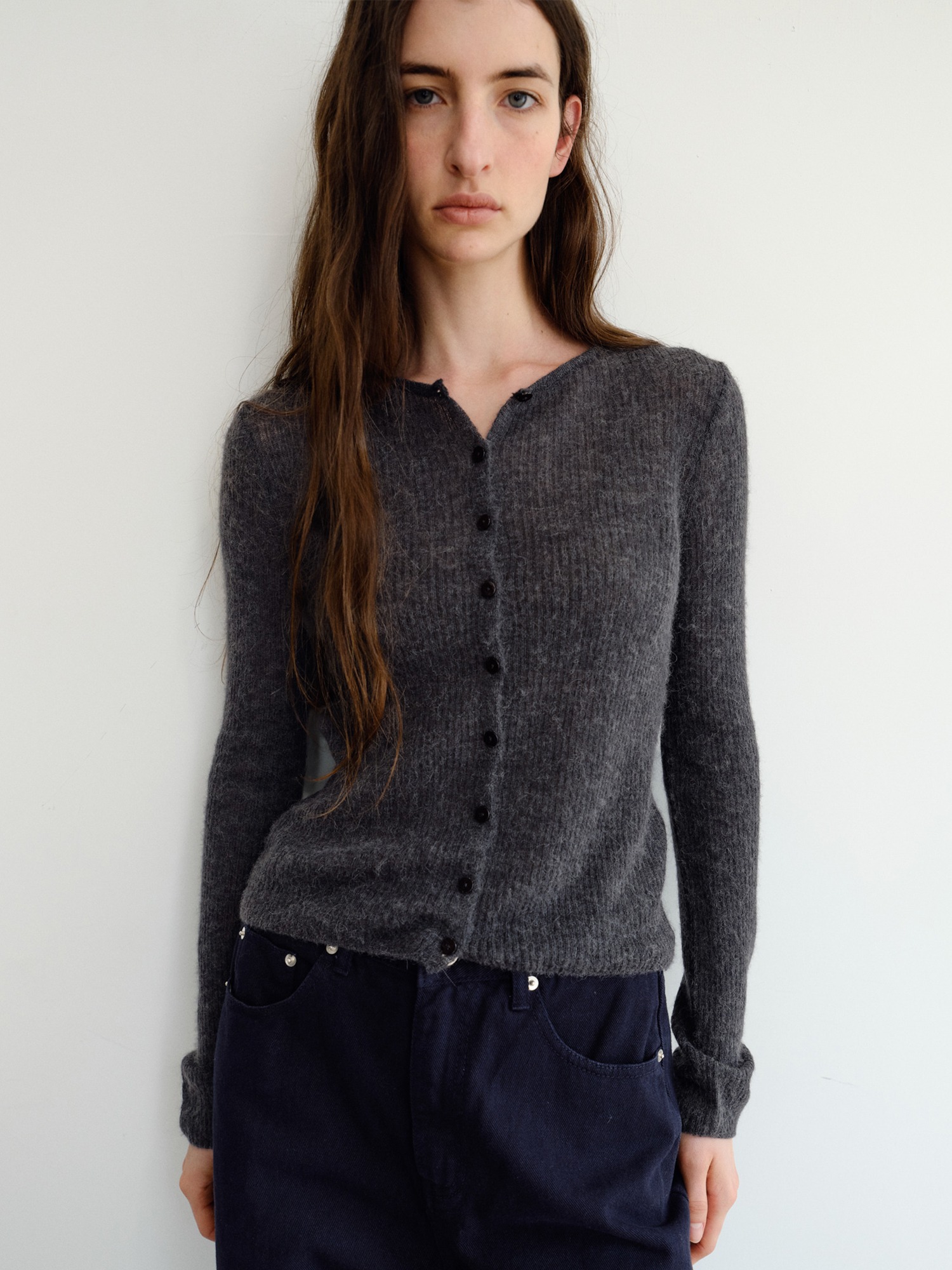 Elio Wool Knit Cardigan [Charcoal]