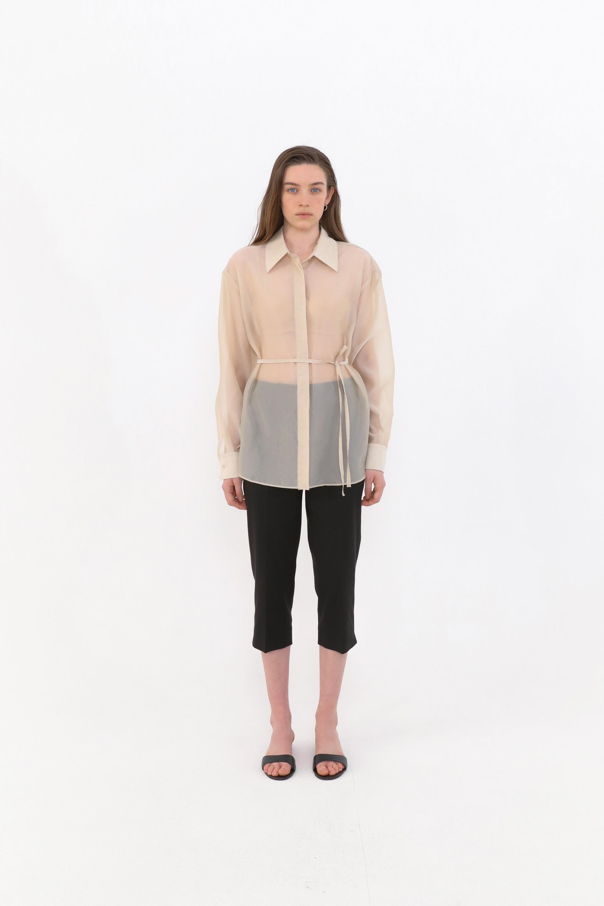 Mare Belted Sheer Blouse [Beige]