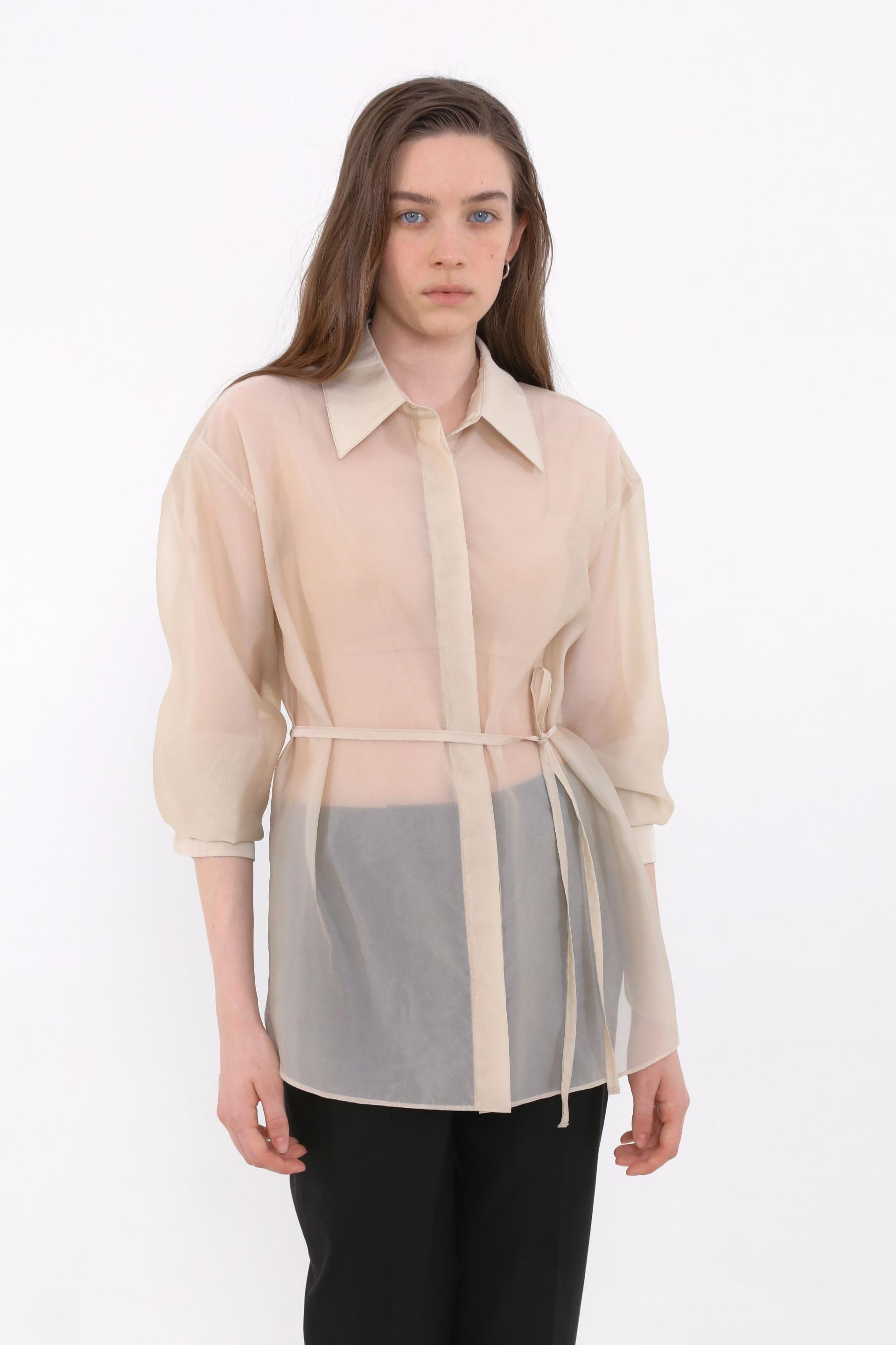 Mare Belted Sheer Blouse [Beige]