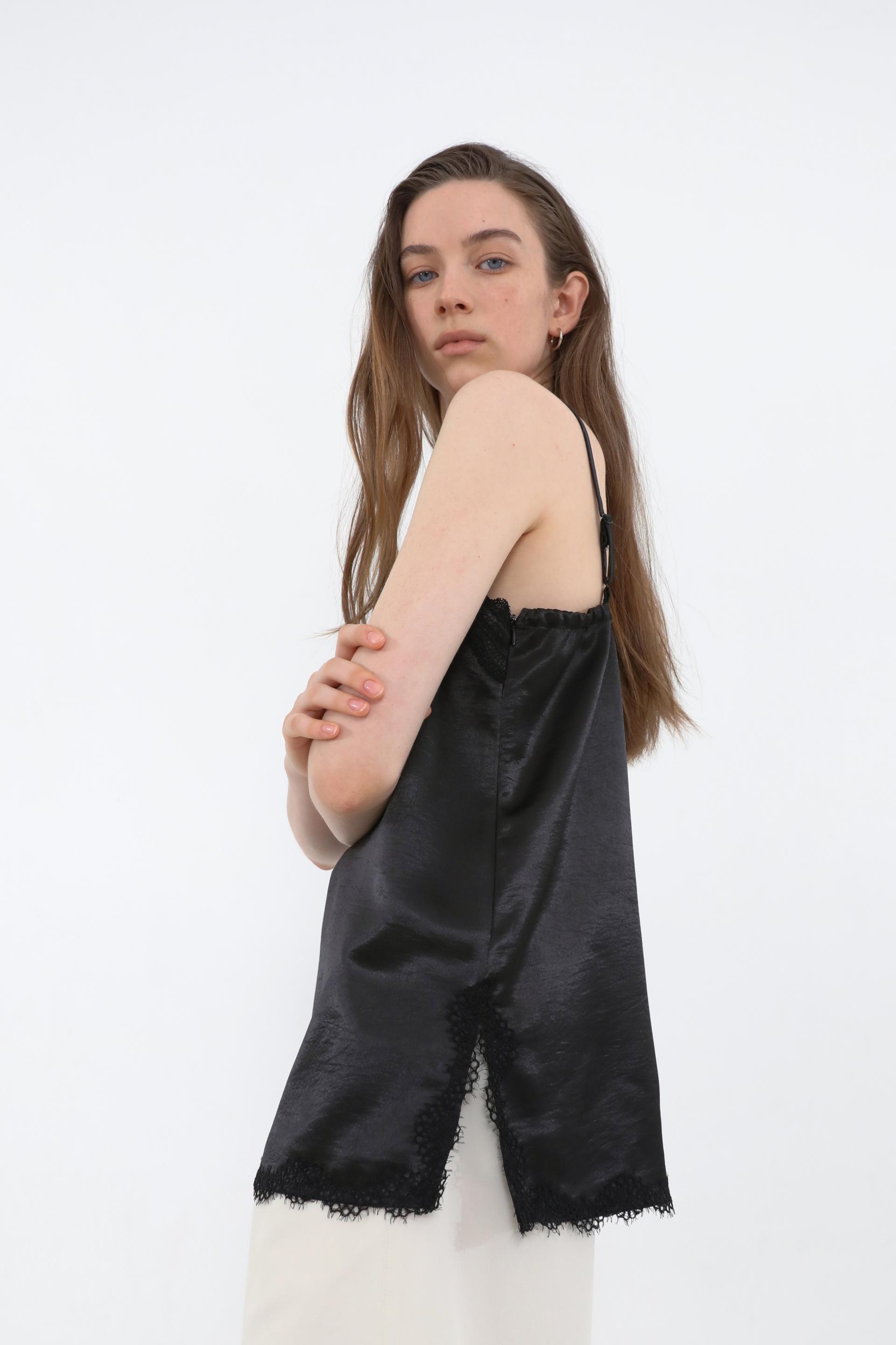 Lace Satin Slip Camisole [Black]
