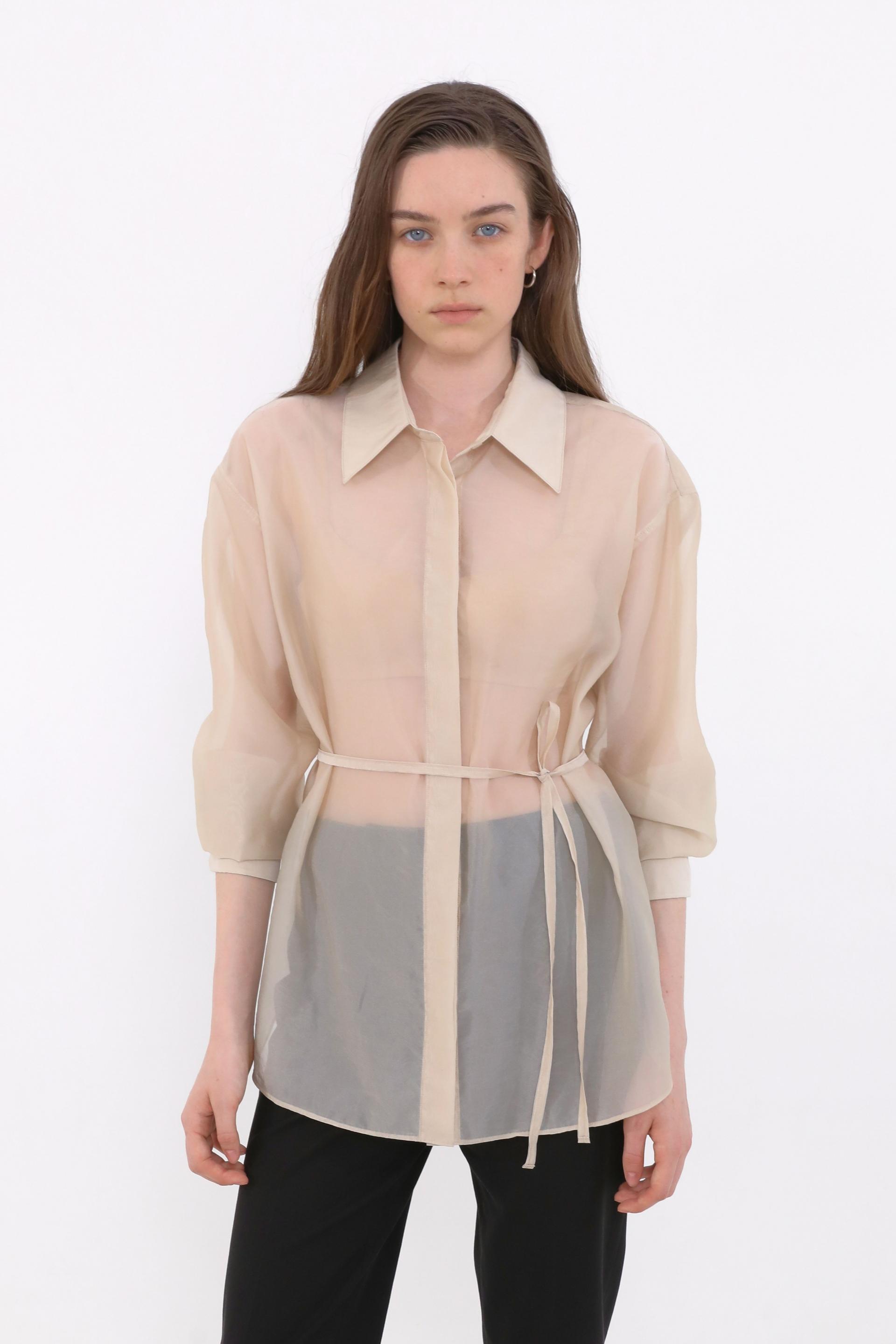 Mare Belted Sheer Blouse [Beige]
