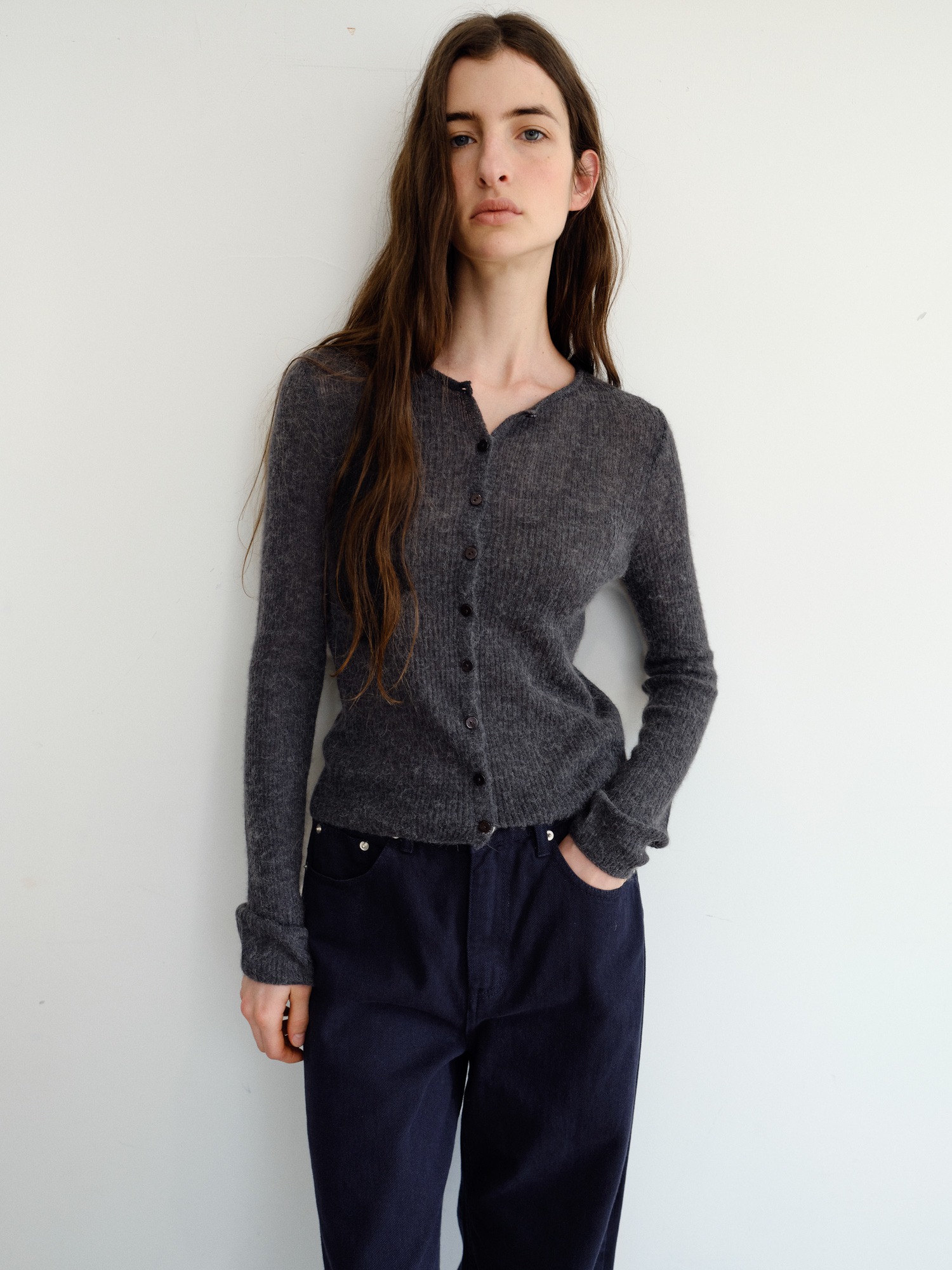 Elio Wool Knit Cardigan [Charcoal]