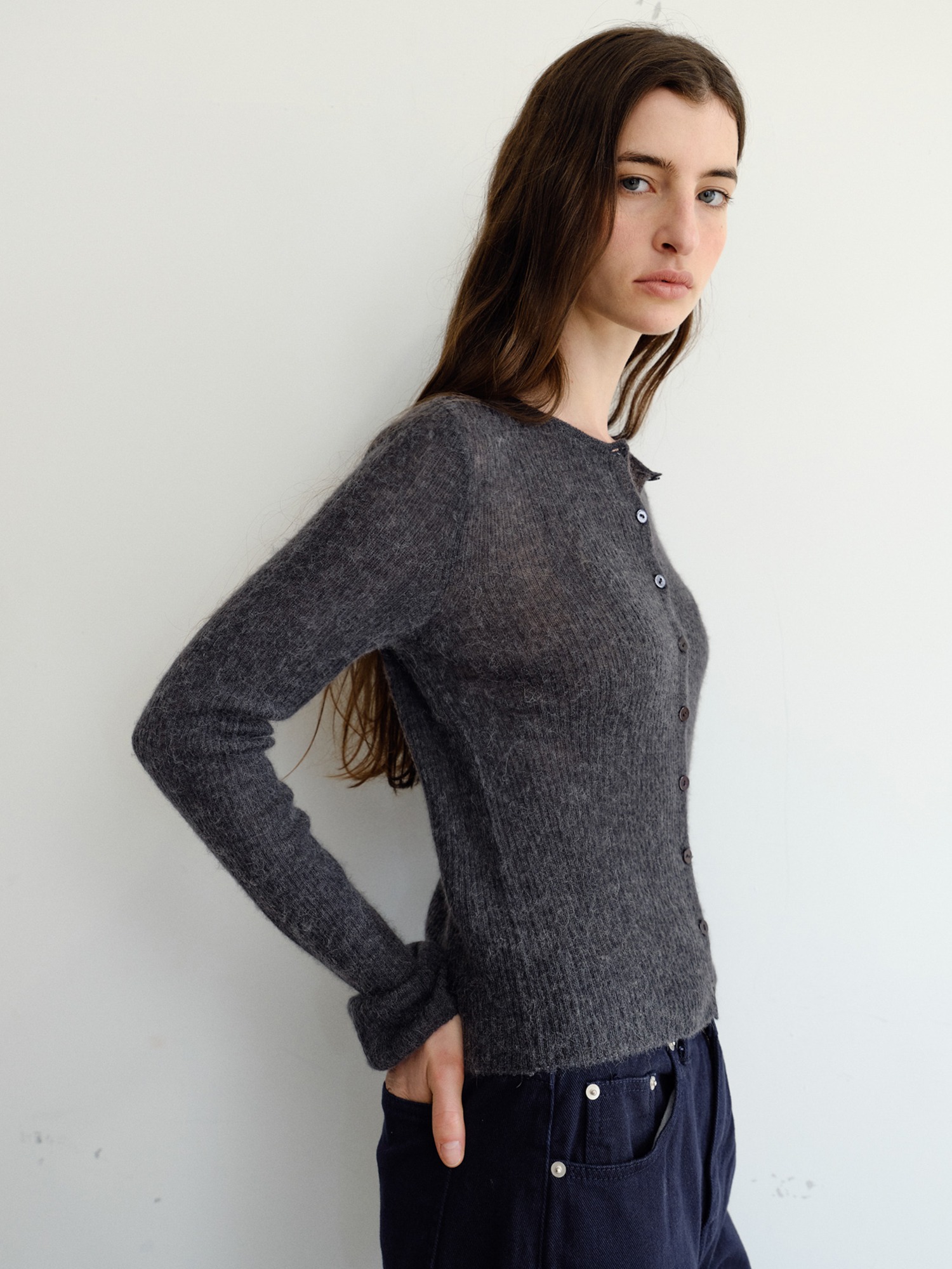 Elio Wool Knit Cardigan [Charcoal]