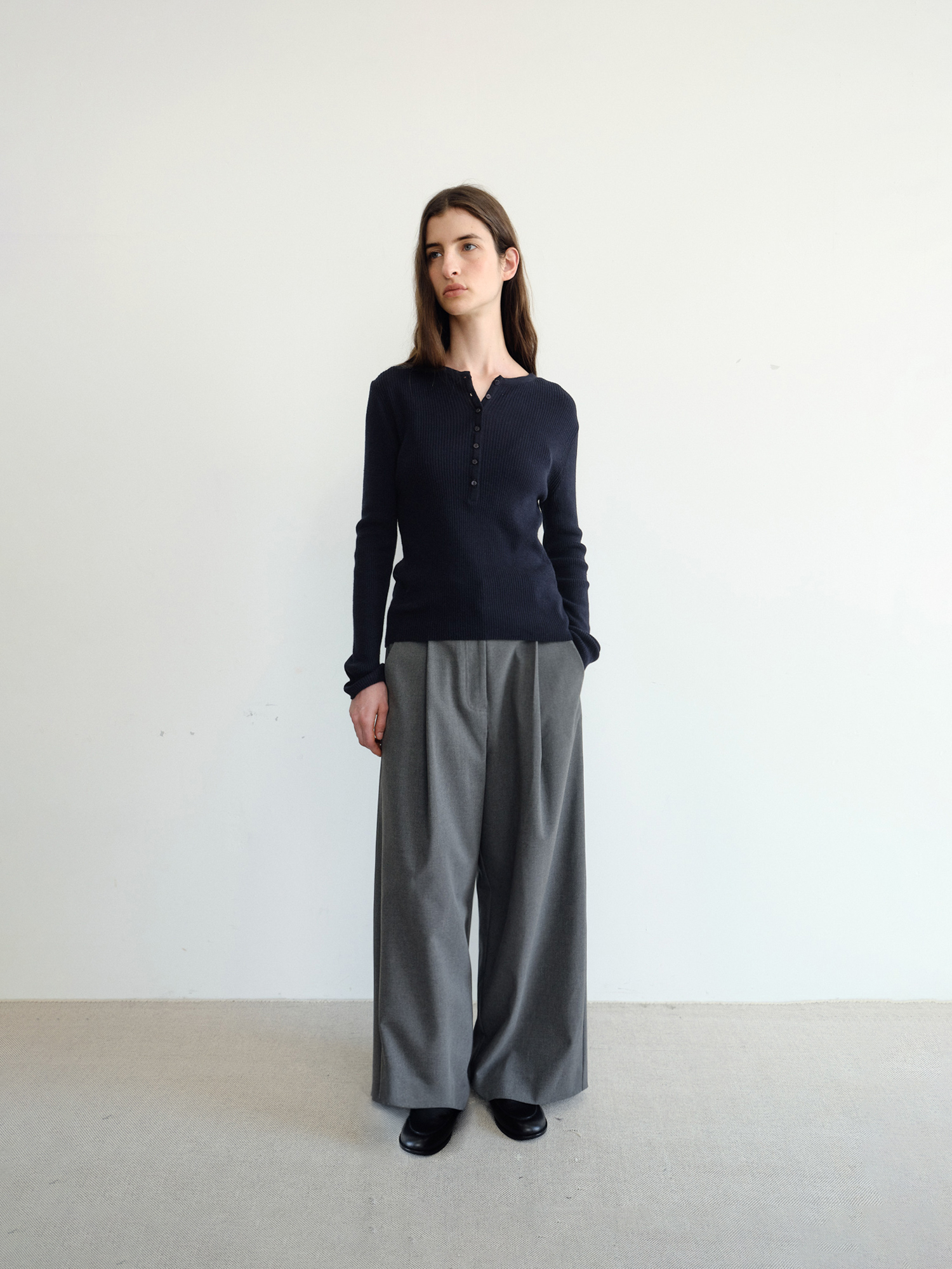Grove Wool Wide Slacks [Gray]