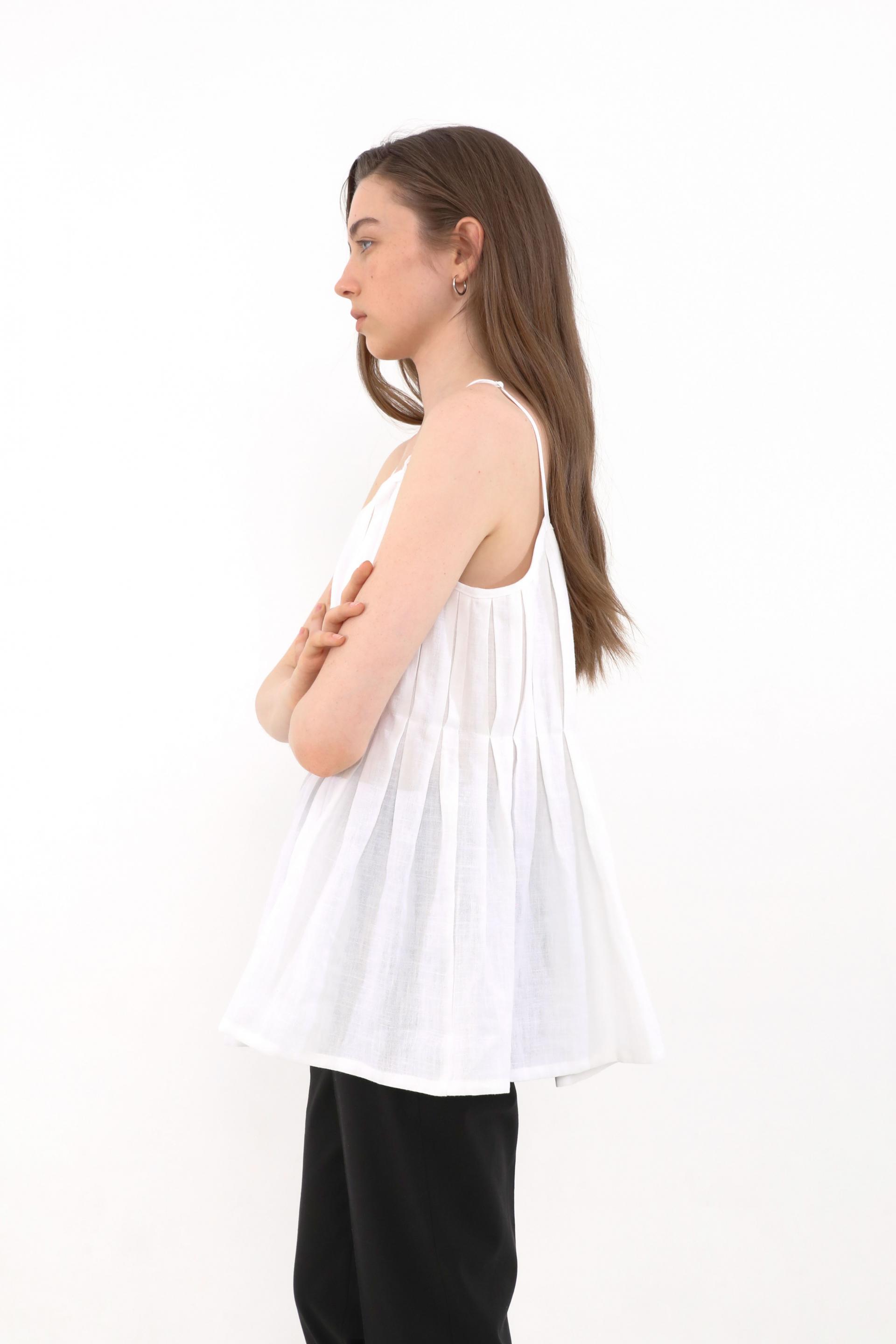 Rosy Pleated Linen Sleeveless [Ivory]