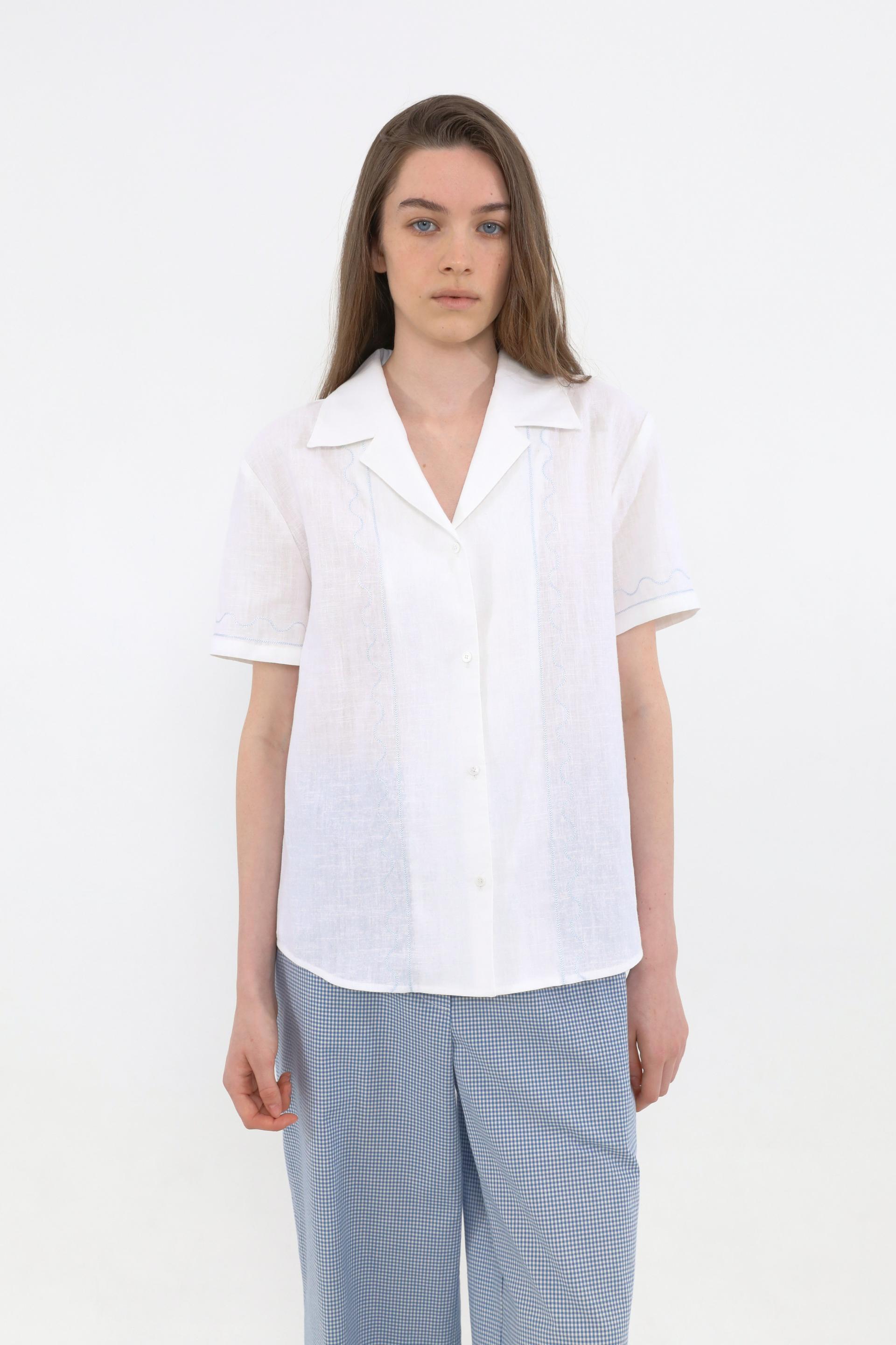 Riel Detail Linen Shirt [Sky Blue]