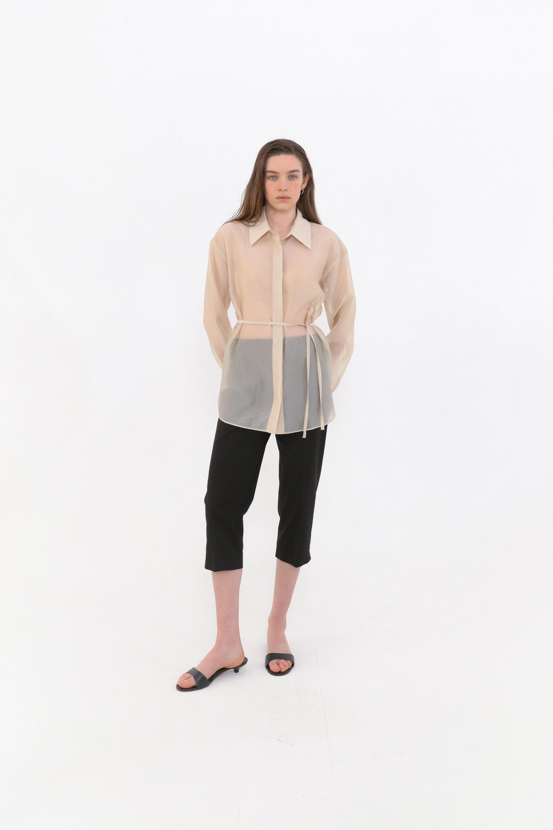 Mare Belted Sheer Blouse [Beige]