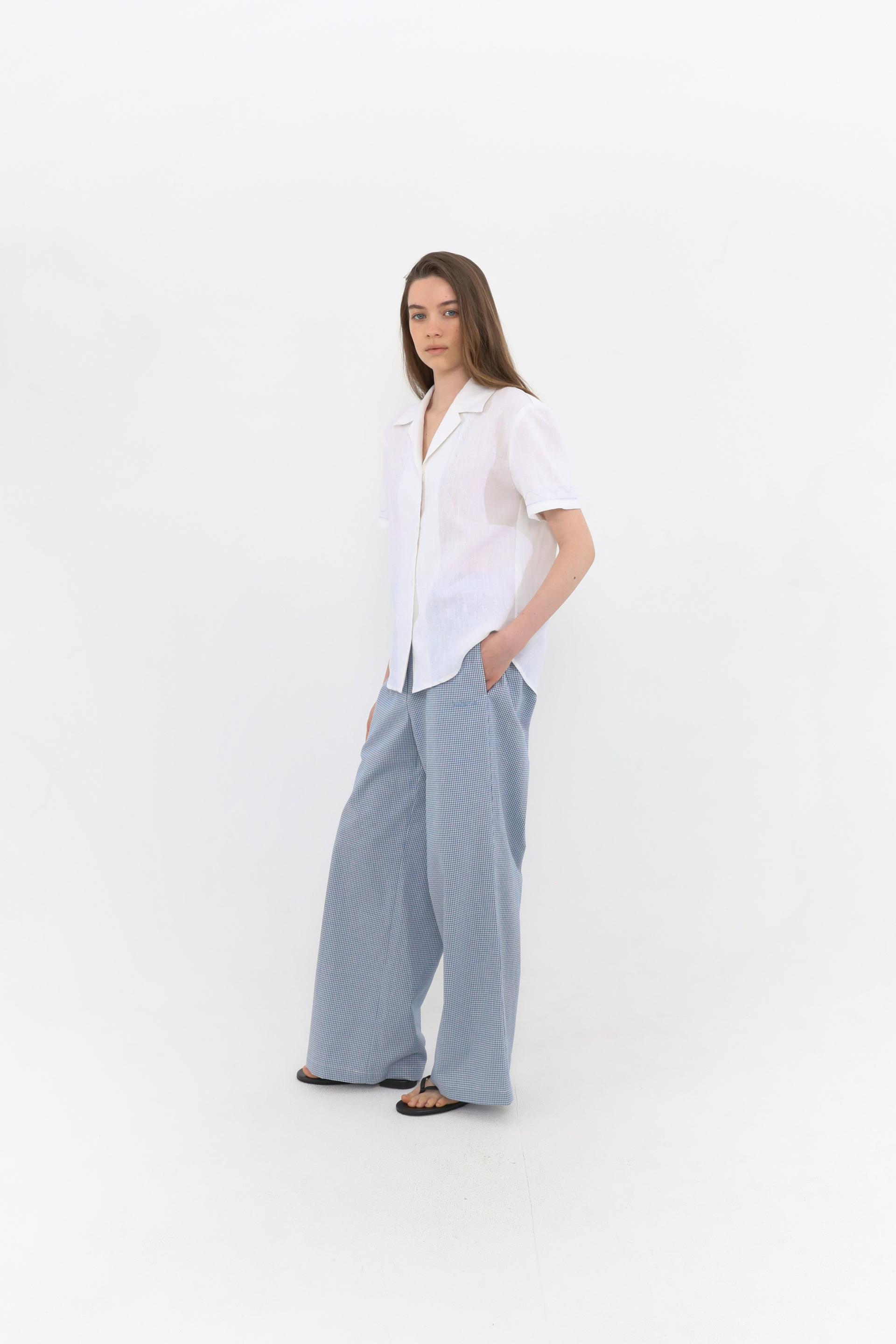 Riel Detail Linen Shirt [Sky Blue]
