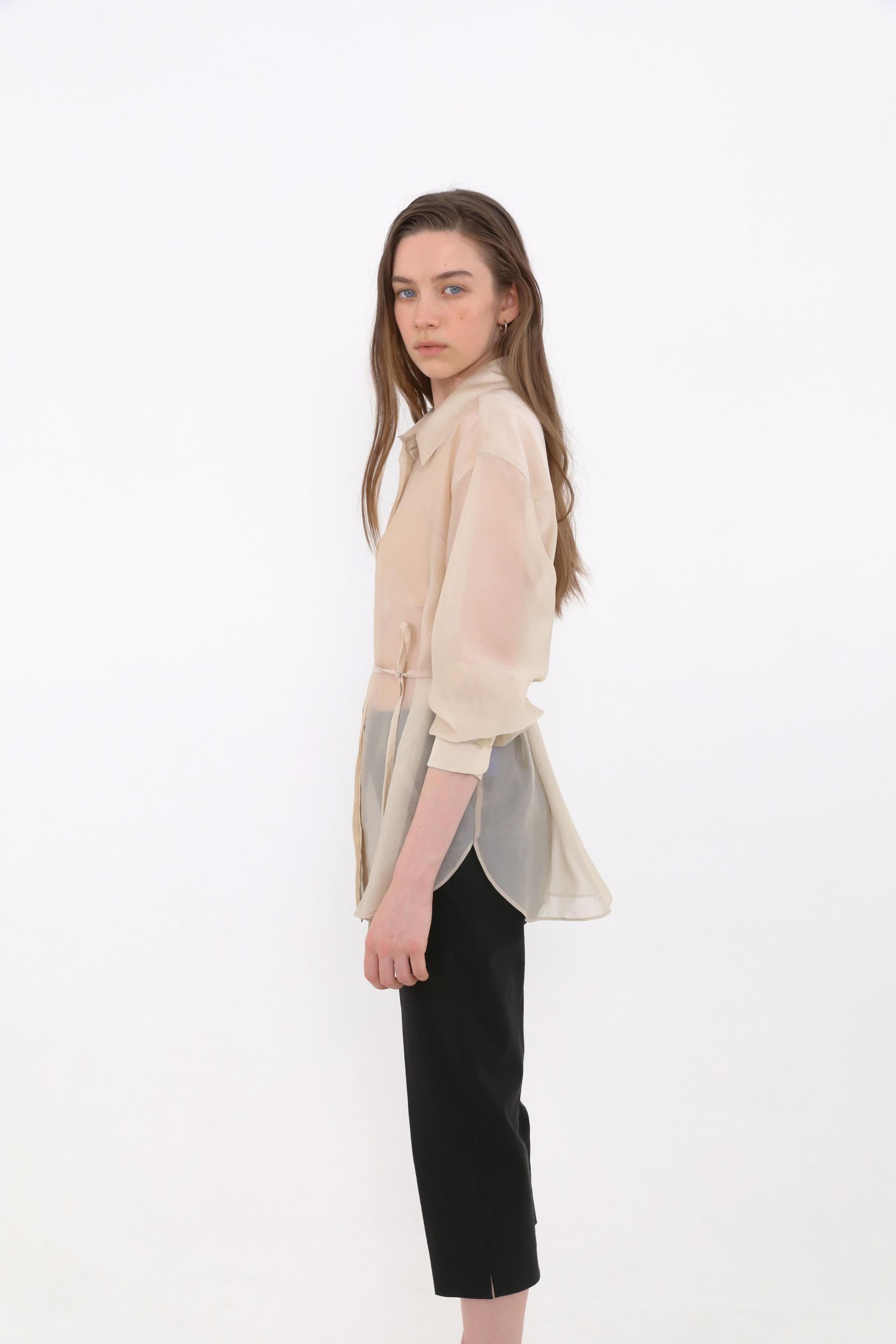 Mare Belted Sheer Blouse [Beige]