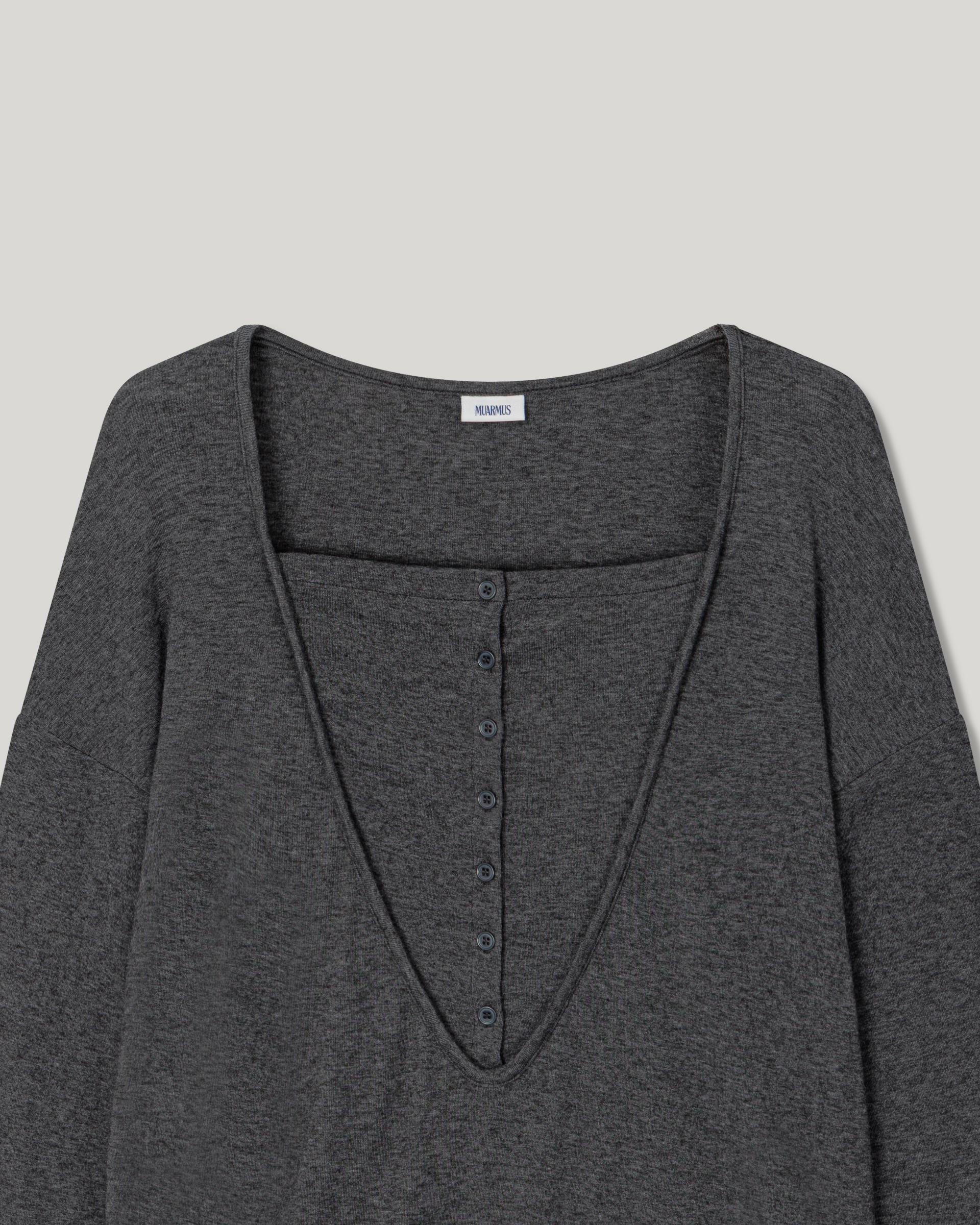 Leno Wool V-neck T-shirt [Gray]