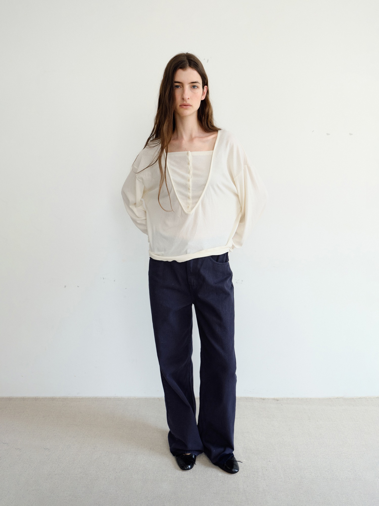 Leno Wool V-neck T-shirt [Ivory]