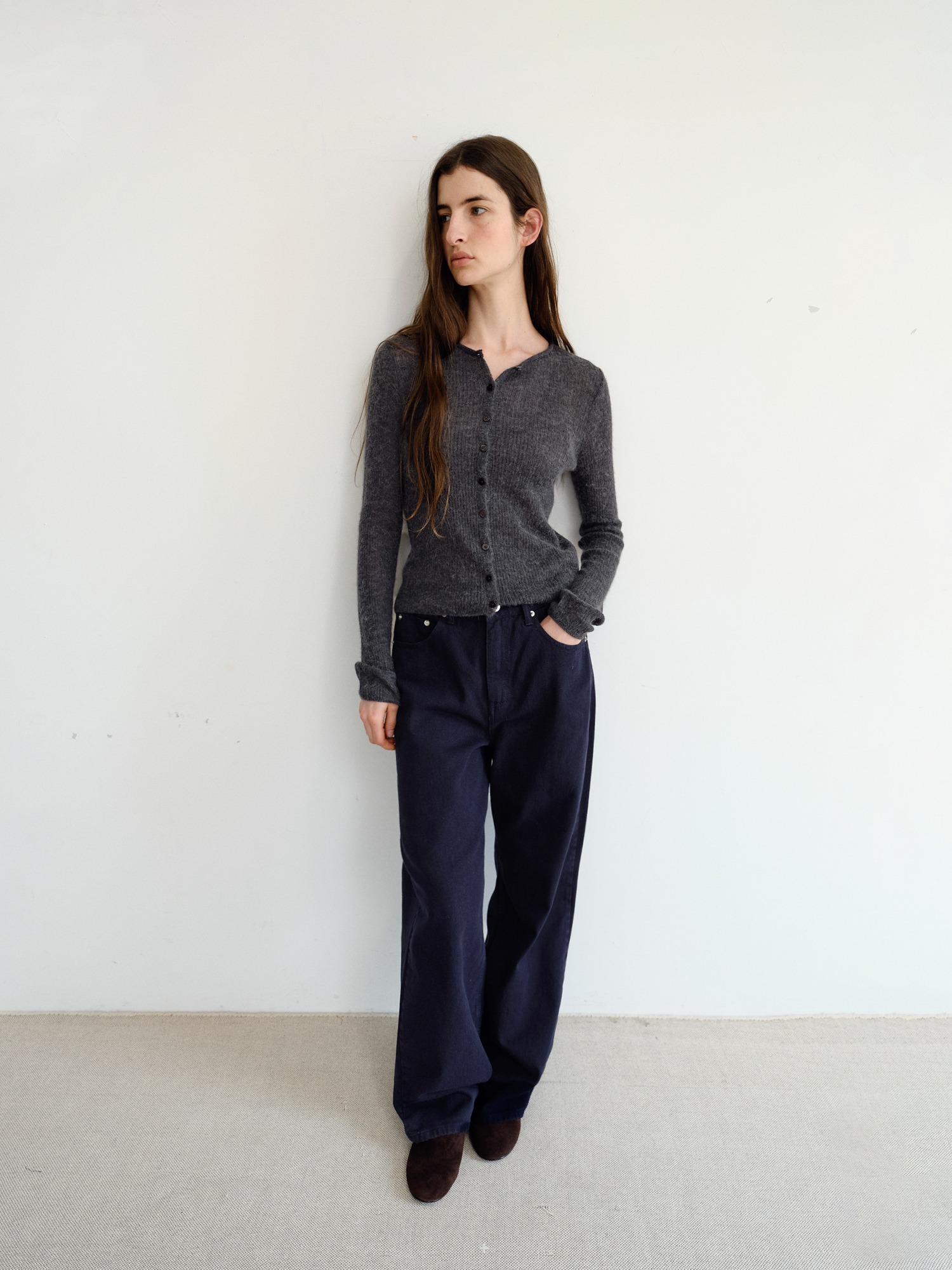 Elio Wool Knit Cardigan [Charcoal]