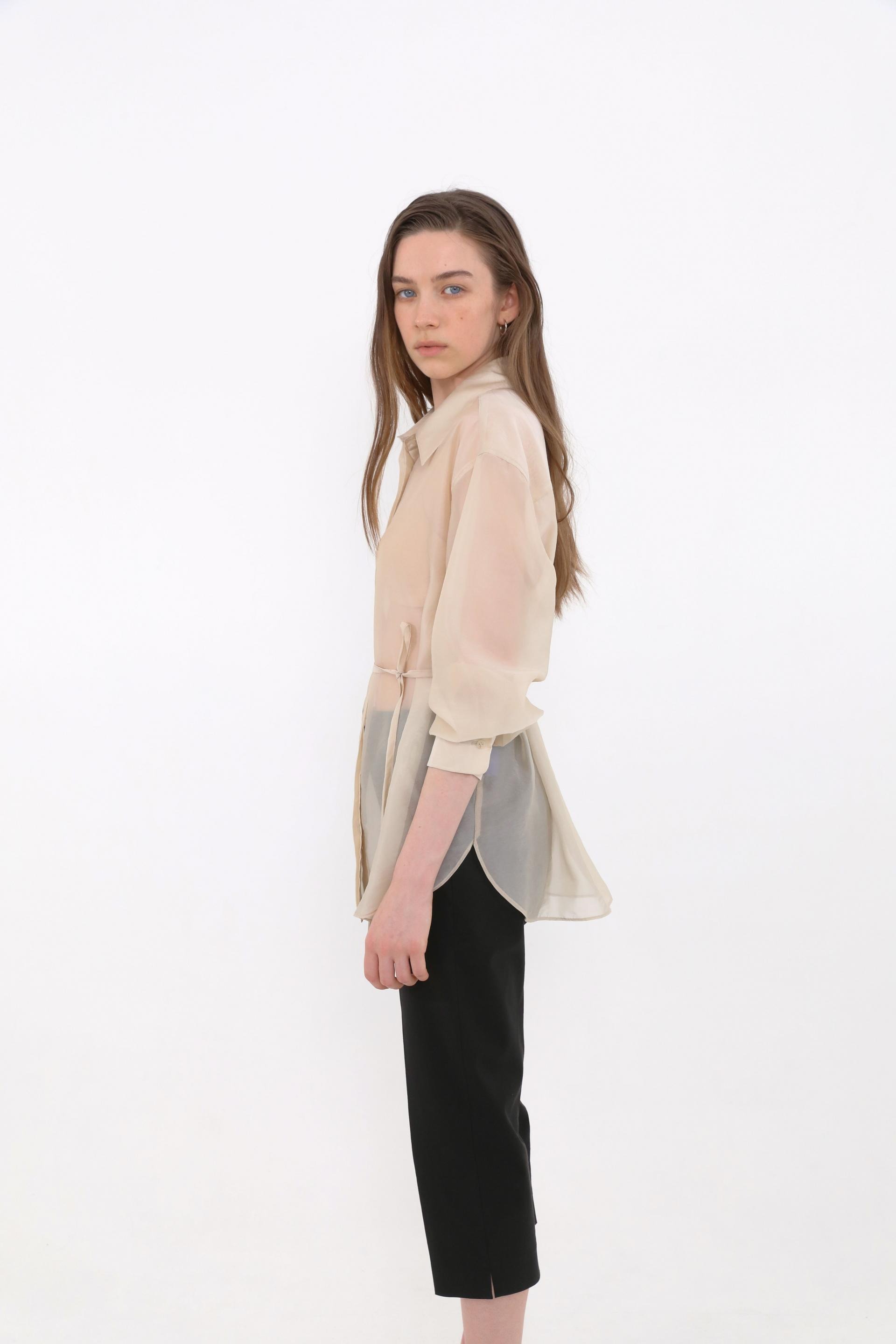 Mare Belted Sheer Blouse [Beige]