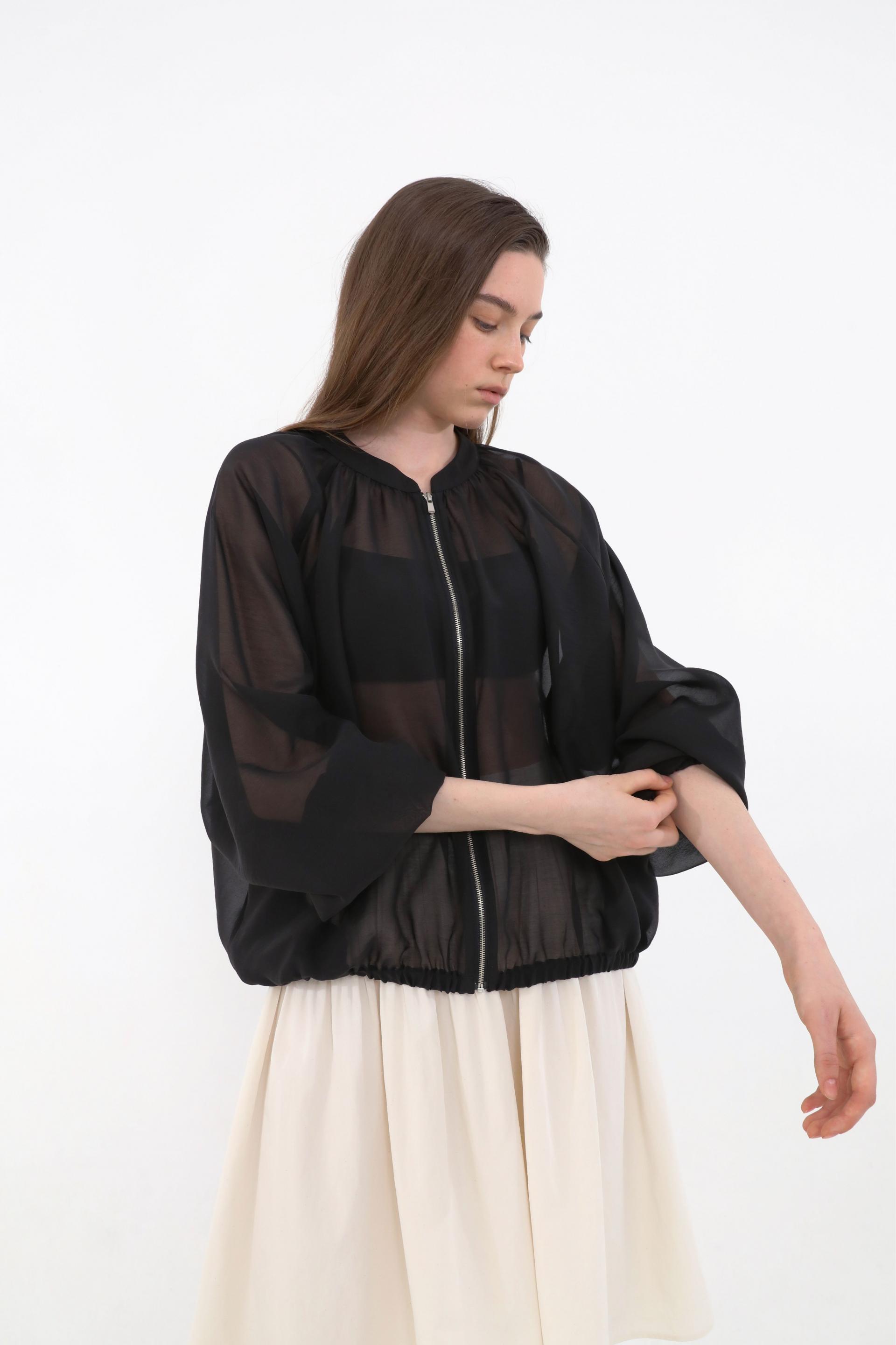 Brill Sheer Shirring Jumper [Black]