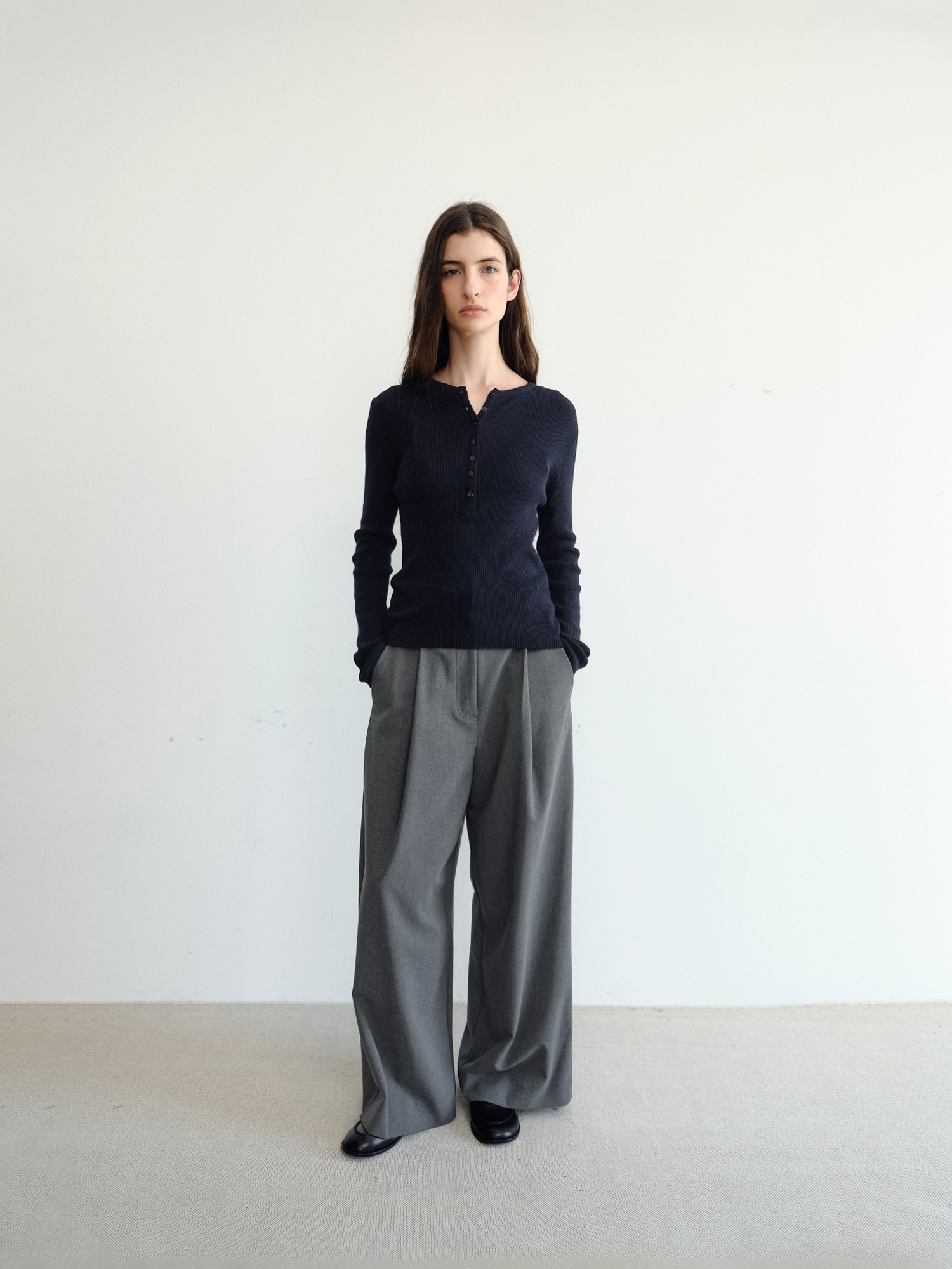 Grove Wool Wide Slacks [Gray]
