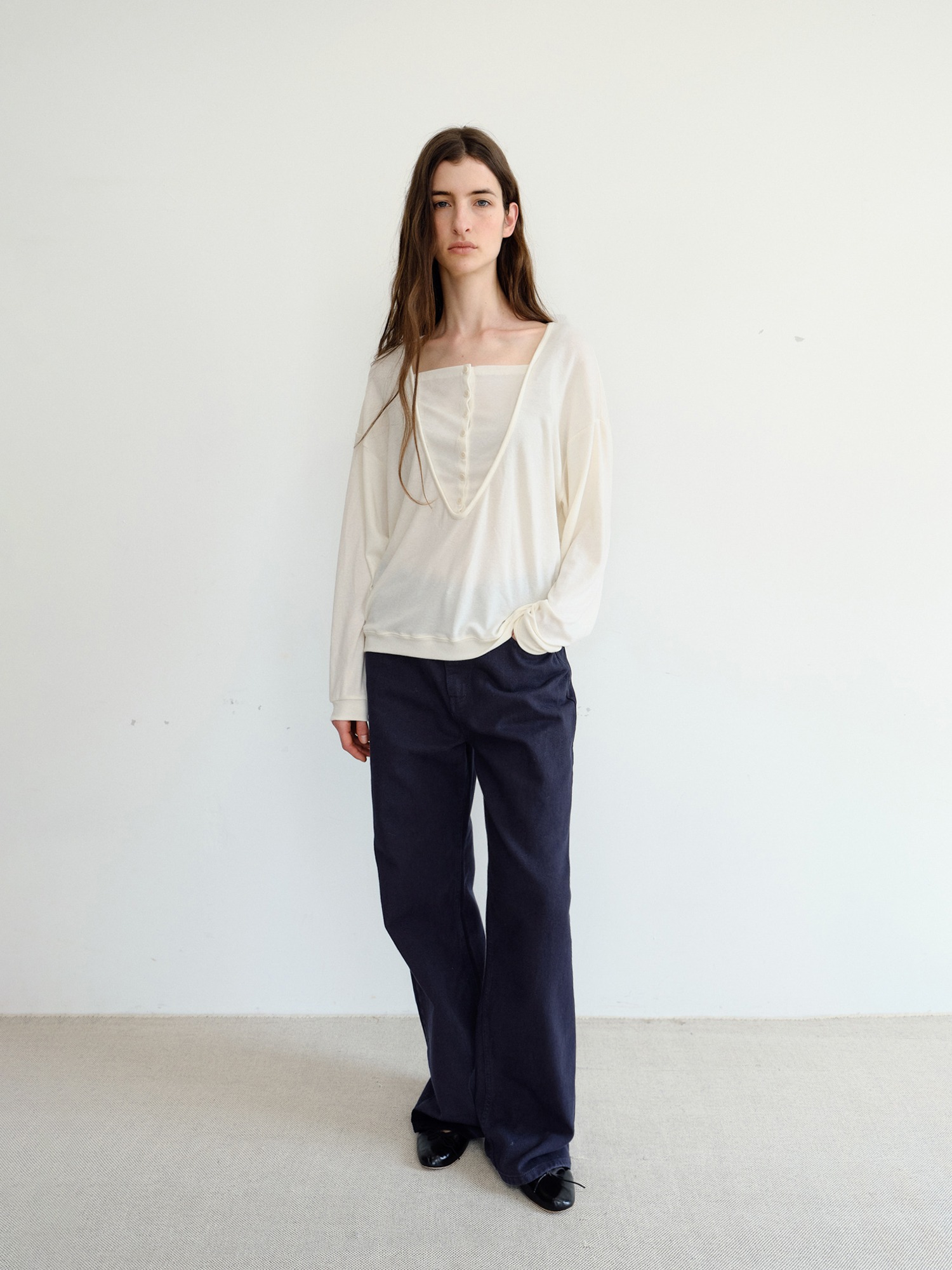 Leno Wool V-neck T-shirt [Ivory]