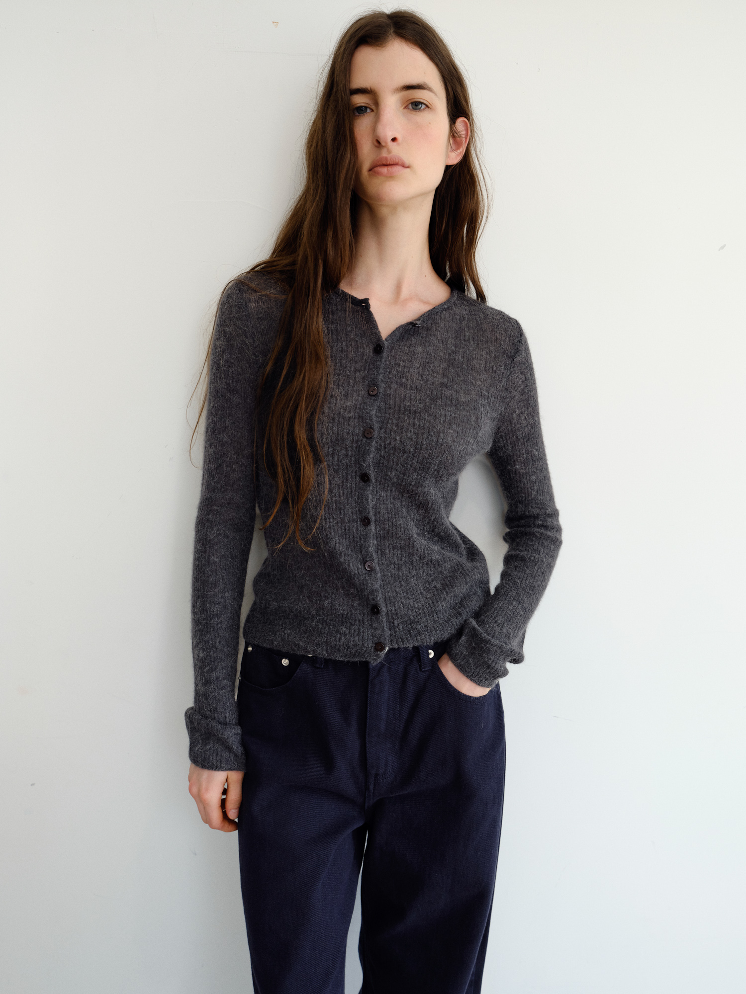 Elio Wool Knit Cardigan [Charcoal]