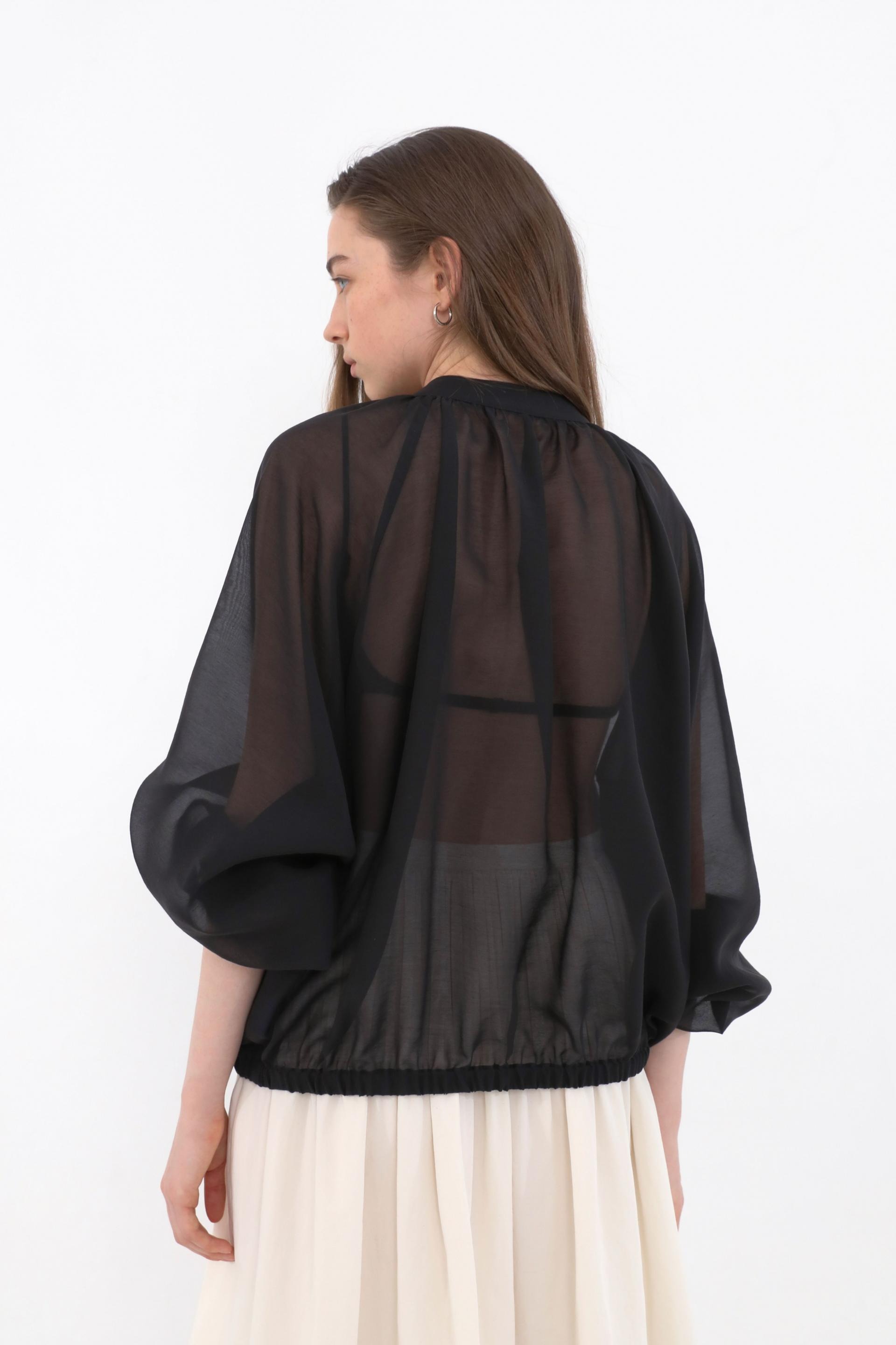 Brill Sheer Shirring Jumper [Black]