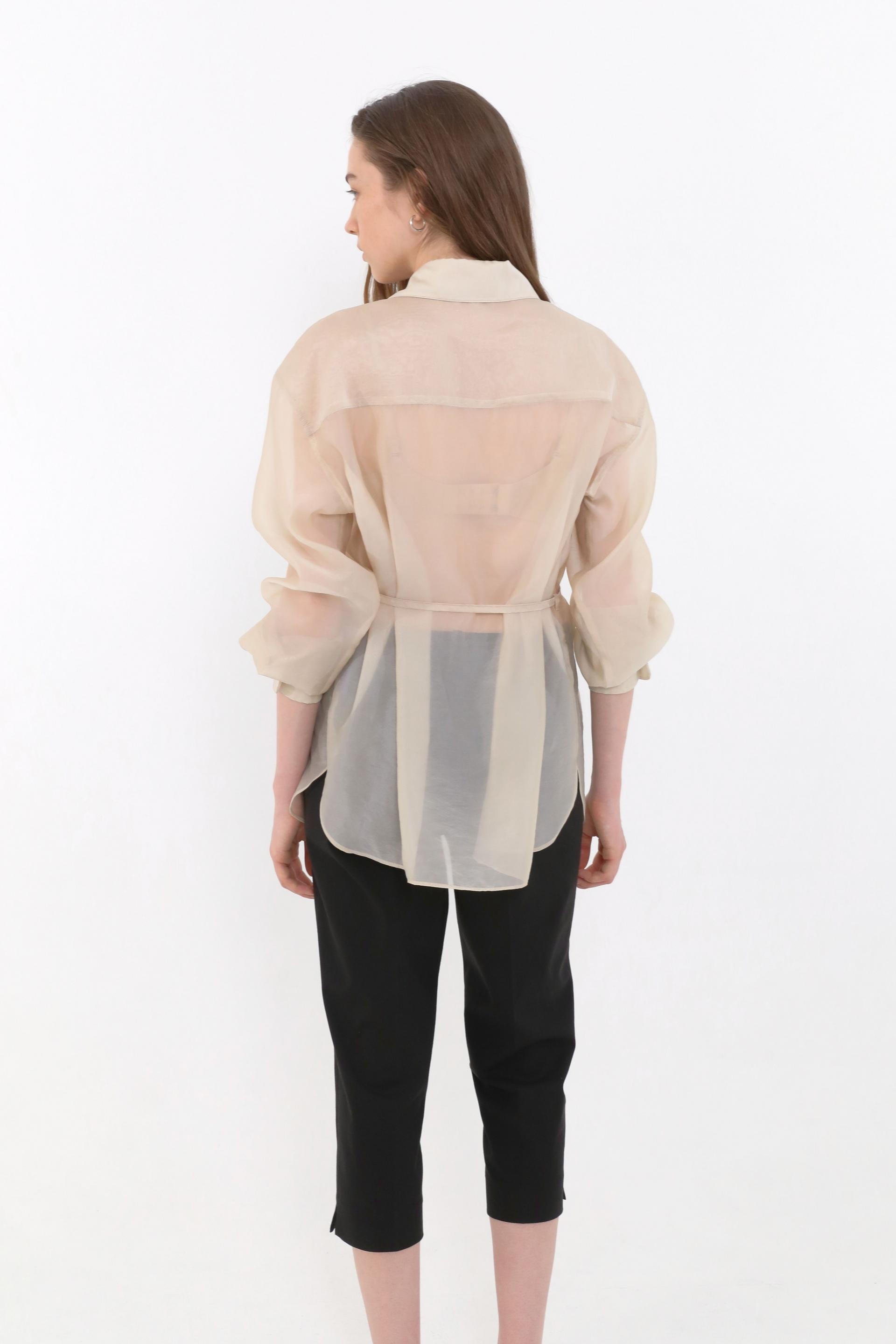 Mare Belted Sheer Blouse [Beige]