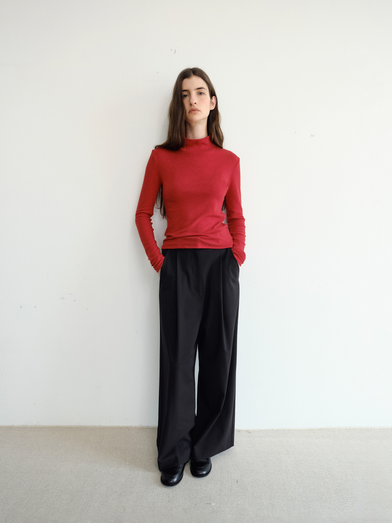 Grove Wool Wide Slacks [Black]